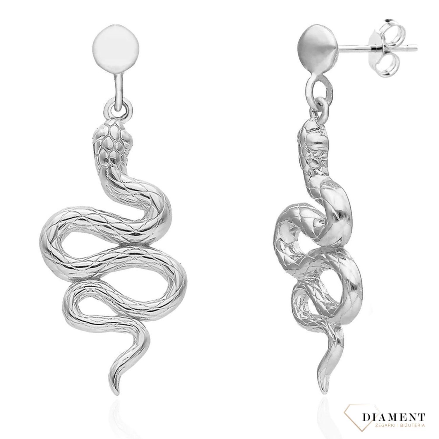 Srebrne kolczyki damskie 925 wiszące Węże 0717048700. Srebrne kolczyki damskie. Kolczyki srebrne żmije. Kolczyki na sztyft wiszące. Kolczyki damskie ze wzorem węża, żmji. Kolczyki srebrne damskie na prezent..jpg