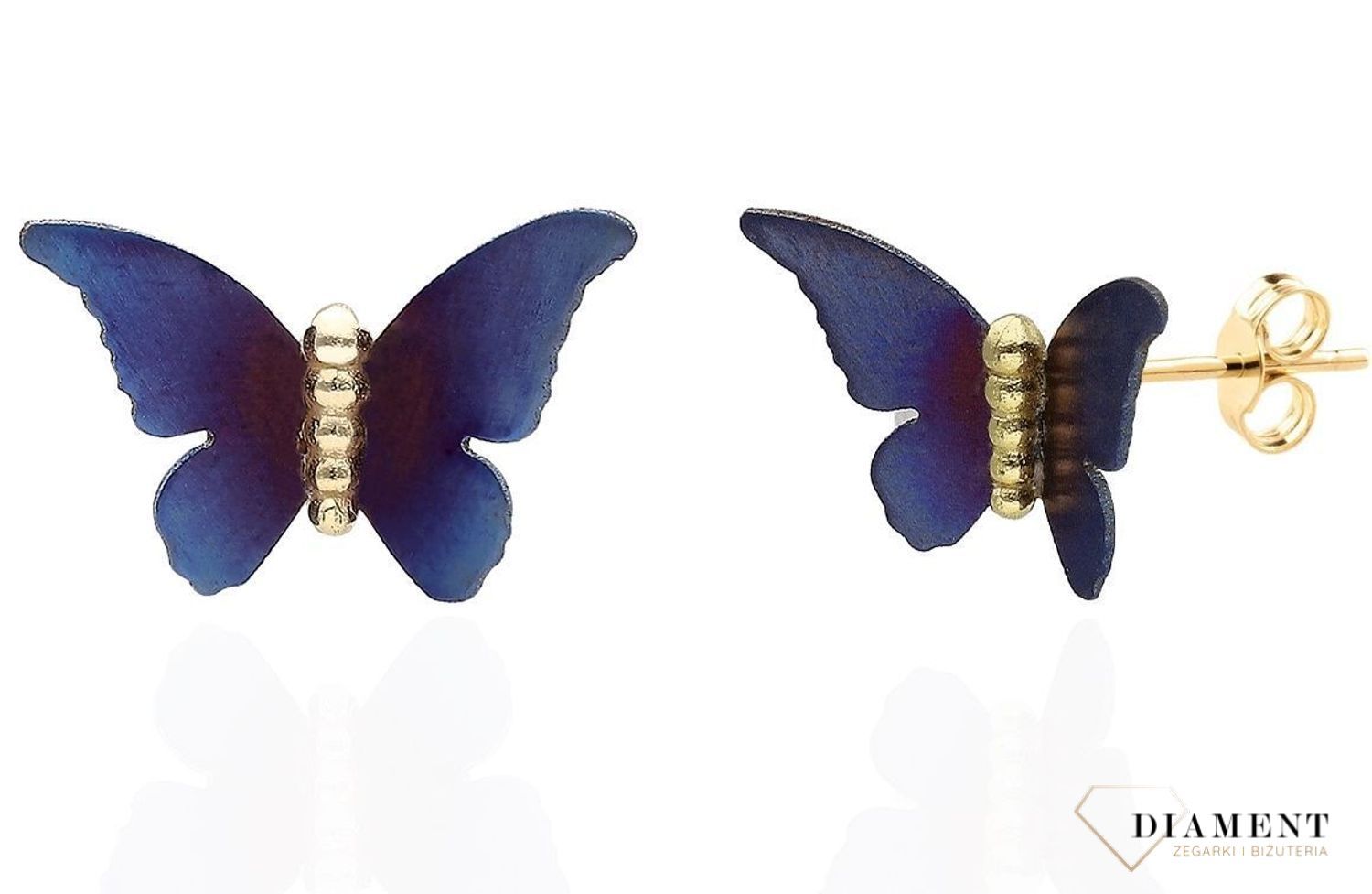 Kolczyki srebrne pozłacane tytan 'motyl'. Srebrne kolczyki przy uchu w kształcie motyli. Wyraziste kolczyki. Zapięcie na sztyft. Idealny prezent. (2).jpg