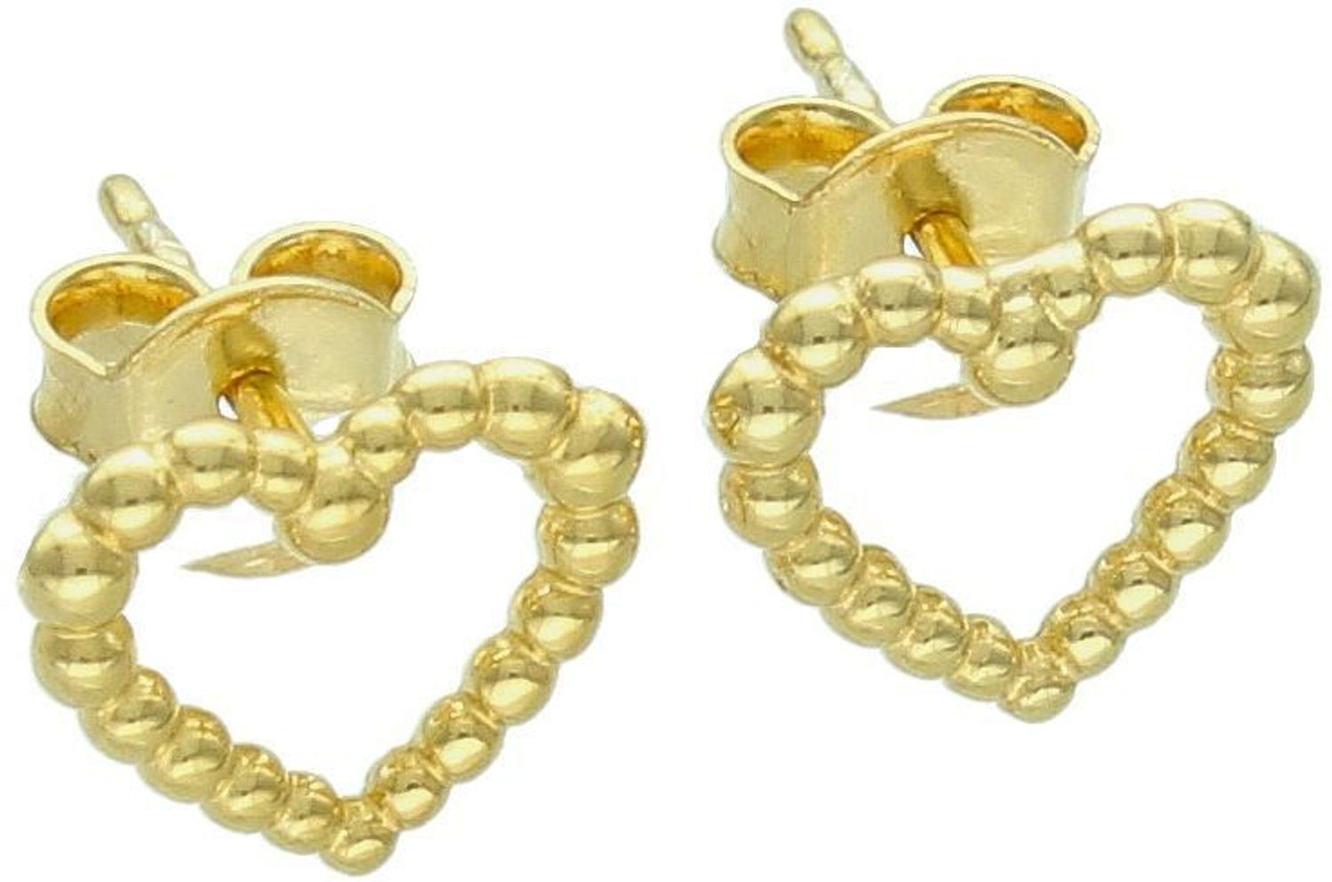 Kolczyki srebrne pozłacane serduszka zdobione kuleczkami próba 925, 0718065600 Te kolczyki srebrne pozłacane w kształcie serduszek to romantyczny i subtelny wybór 1.jpg