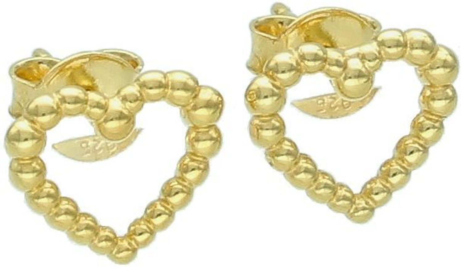 Kolczyki srebrne pozłacane serduszka zdobione kuleczkami próba 925, 0718065600 Te kolczyki srebrne pozłacane w kształcie serduszek to romantyczny i subtelny wybór 1.jpg