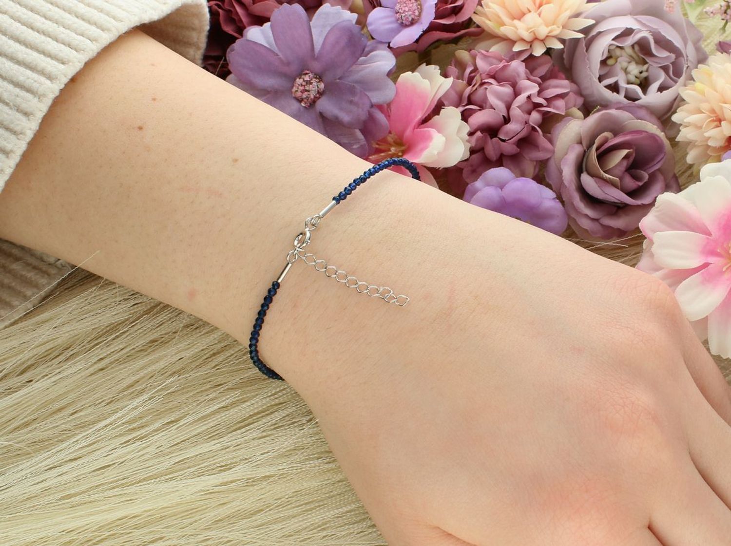 Bransoletka damska srebrna spinel,szafir 0727235700  numer katalogowy 0727235700. Posiada srebrne, regulowane zapięcie 🔒, co zapewnia wygodę i dopasowanie.1.jpg