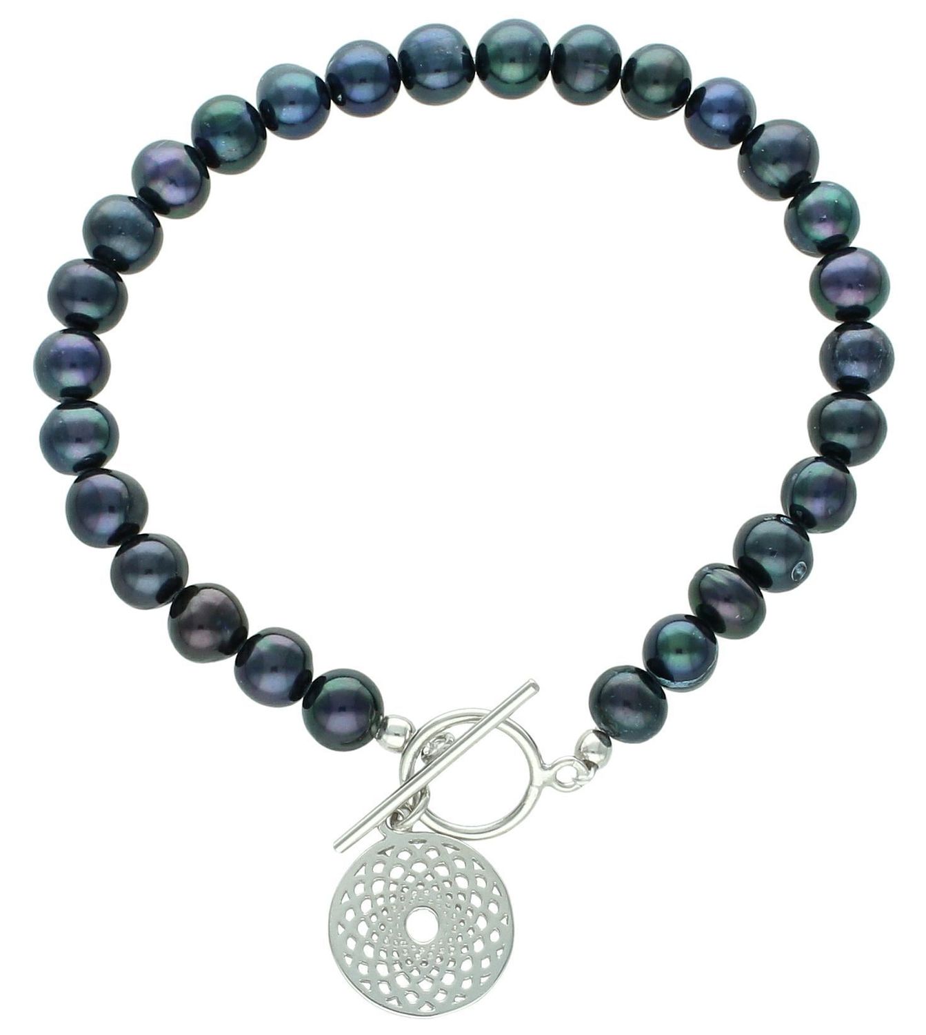 Srebrna bransoletka granatowa perła hodowlana z rozetą próba 925 07276301.jpg