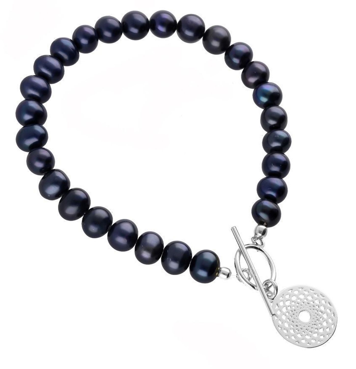 Srebrna bransoletka granatowa perła hodowlana z rozetą próba 925 07276301.jpg