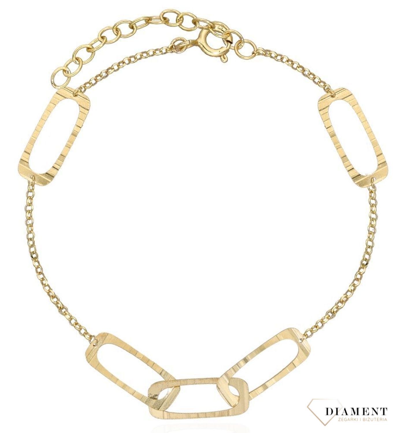 Bransoletka srebrna pozłacana z podłużnymi ogniwkami grawerowana 0728049000.jpg