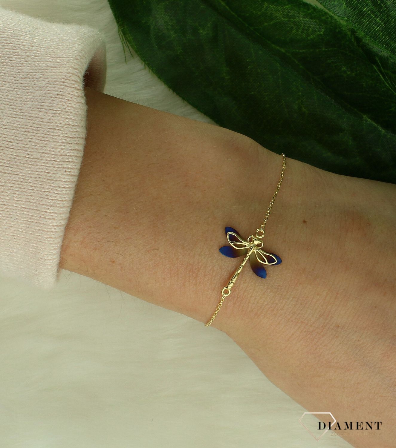 Srebrna bransoletka 925 celebrytka pozłacana Ważka z tytanem 0728058800. Bransoletka srebro pozłacane damska. Bransoletka damska celebrytka złota. Delikatna bransoletka z ważką. bransoletka z ważką pozłacana na prezent dla kobiety..jpg