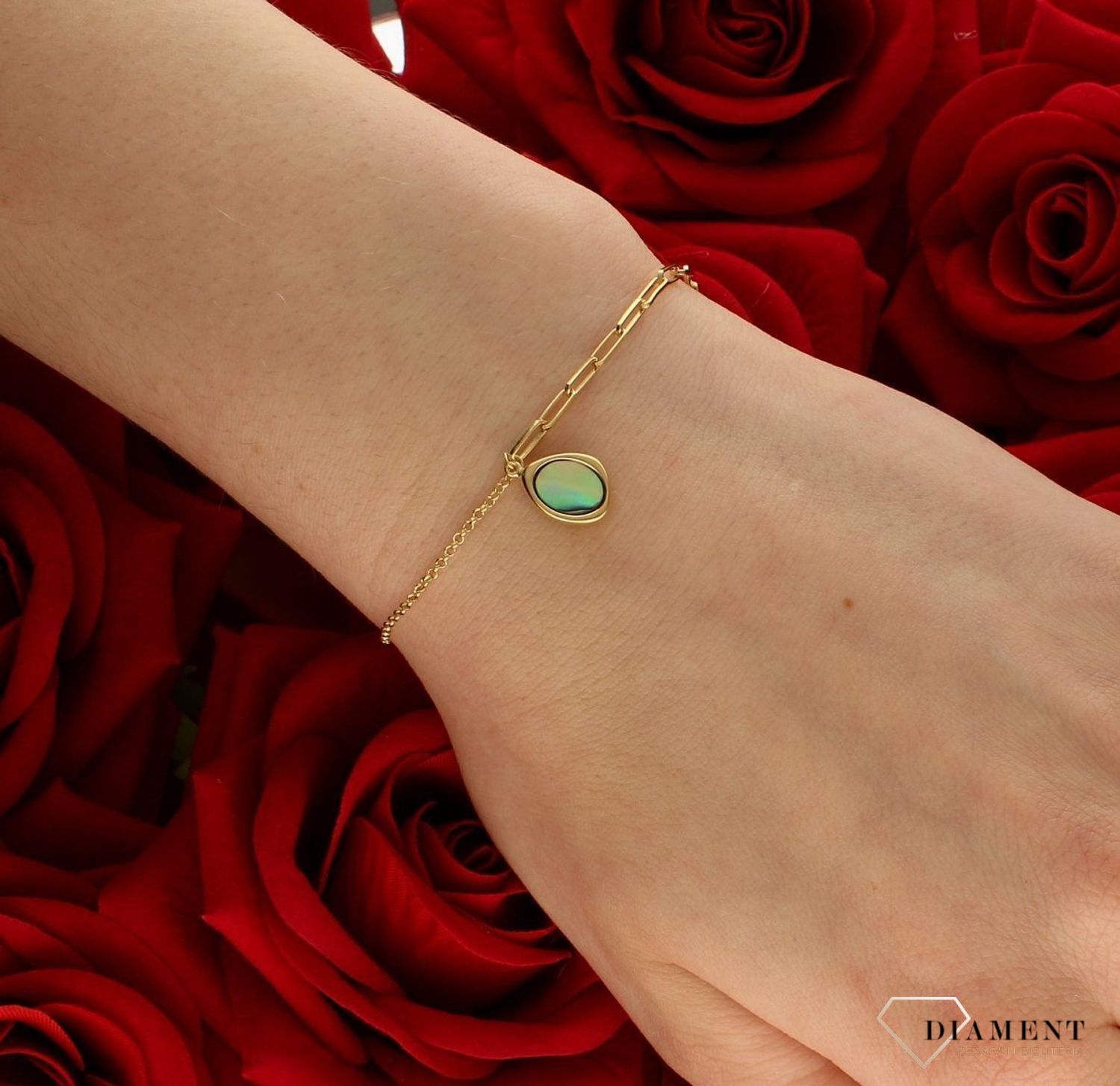 Srebrna bransoletka damska pokryta złotem z muszlą 0728159500 (3).jpg