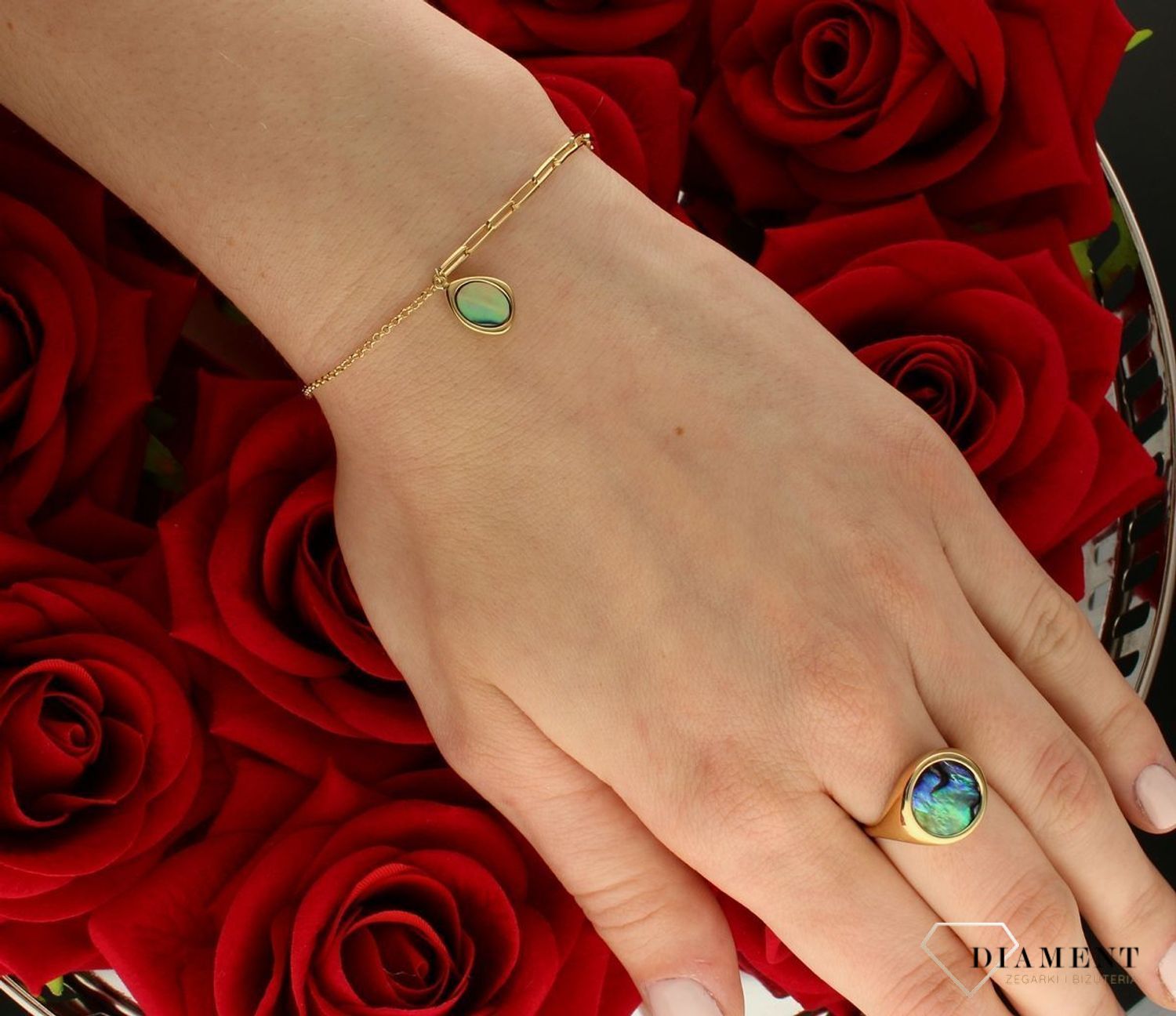 Srebrna bransoletka damska pokryta złotem z muszlą 0728159500 (3).jpg