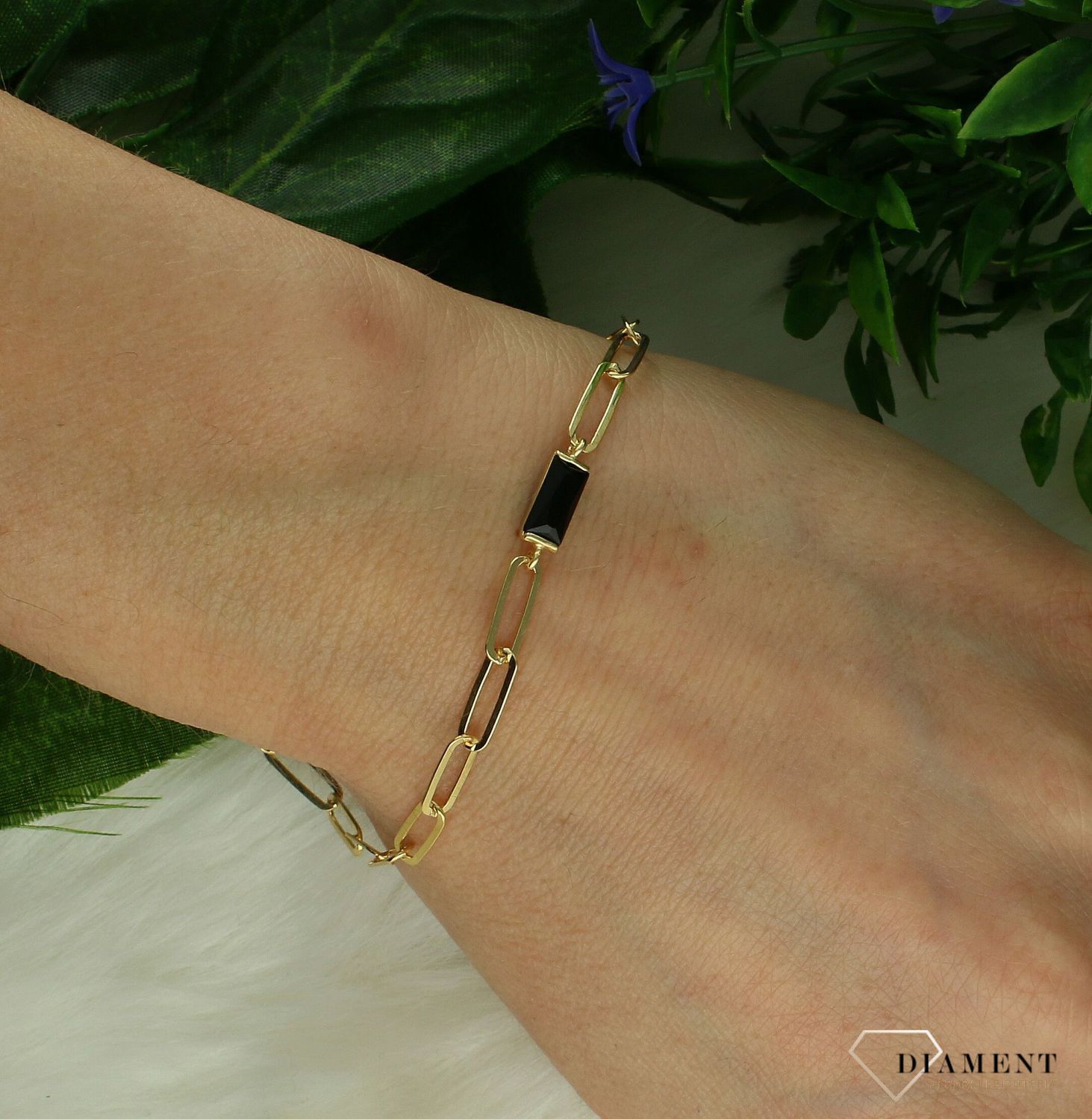 Srebrna bransoletka damska 925 pozłacana z czarnym kamieniem 0728336000.jpg