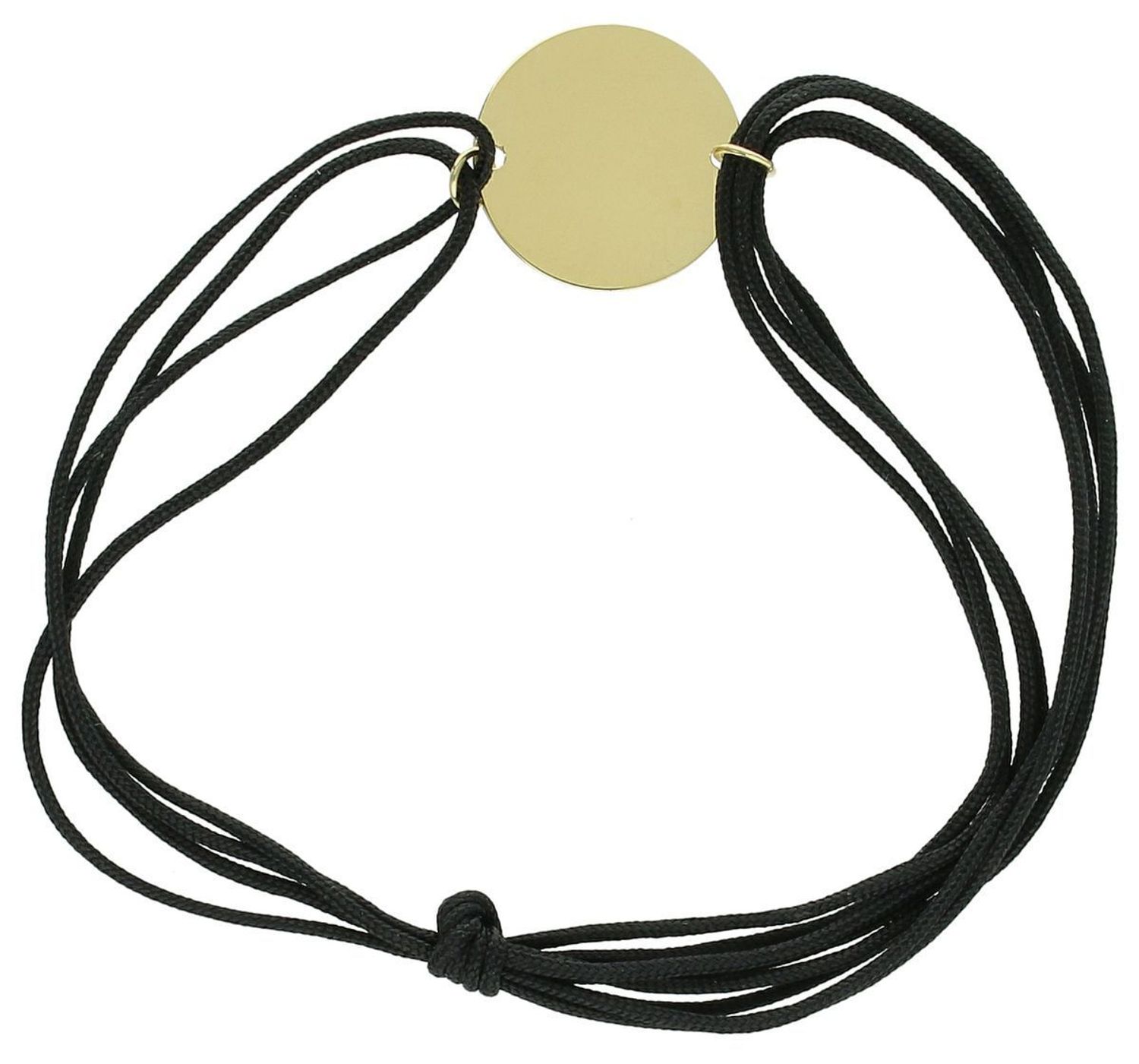 Bransoletka damska srebrne pozłacane kółeczko na czarnym sznurku próba 925, 0728359200 Bransoletka damska z pozłacanym srebrnym kółeczkiem na czarnym sznurku, wykonana z próby 925.1.jpg