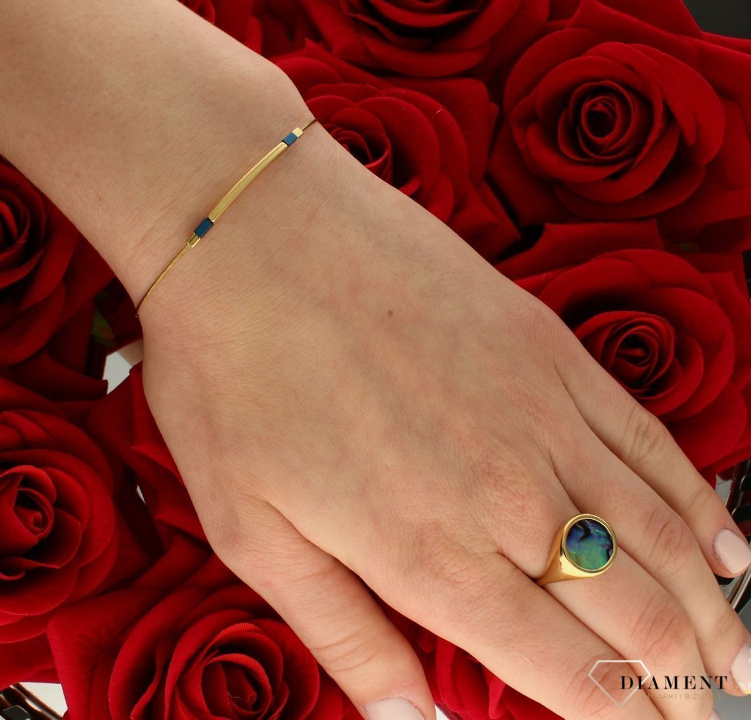 Bransoletka srebrna damska z hematytem pokryta złotem 0728645200. Srebrna bransoletka żyłka z hematytem. Długość bransoletki wy.jpg