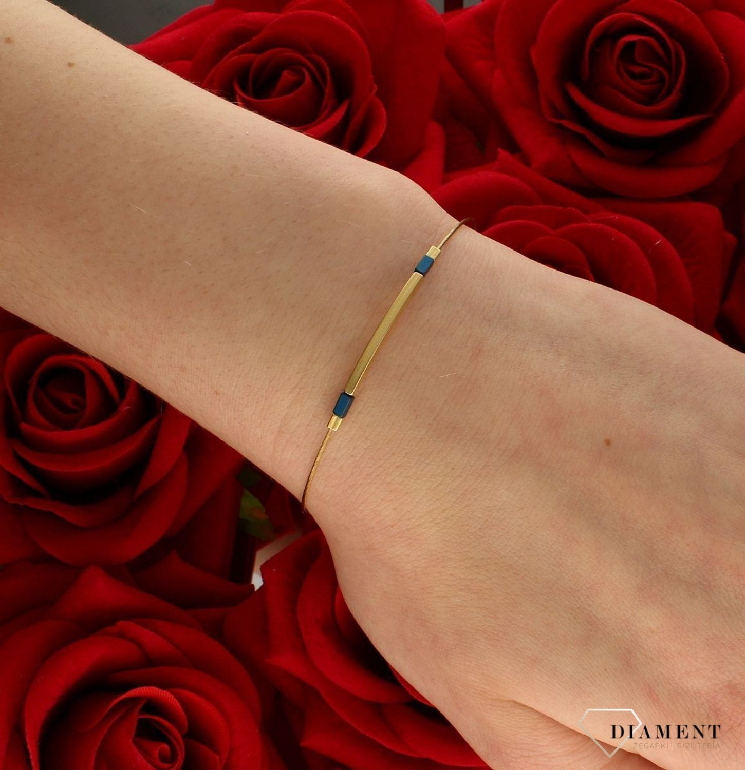 Bransoletka srebrna damska z hematytem pokryta złotem 0728645200. Srebrna bransoletka żyłka z hematytem. Długość bransoletki wy.jpg