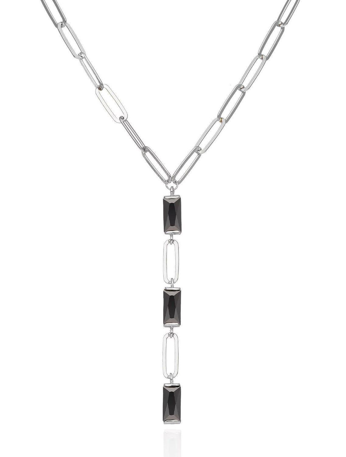Srebrny naszyjnik damski 925 z czarnymi kamieniami 0747336000. Srebrny naszyjnik damski. Srebrny naszyjnik z kamieniami. Naszyjnik damski z podłużnymi ogniwkami. Naszyjnik z czarnymi kamieniami na prezent (1).jpg