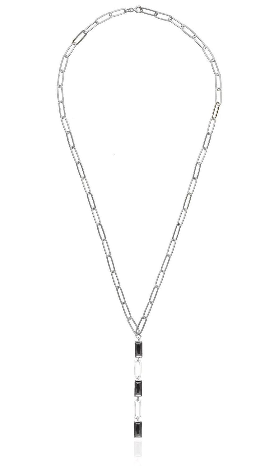 Srebrny naszyjnik damski 925 z czarnymi kamieniami 0747336000. Srebrny naszyjnik damski. Srebrny naszyjnik z kamieniami. Naszyjnik damski z podłużnymi ogniwkami. Naszyjnik z czarnymi kamieniami na prezent (1).jpg