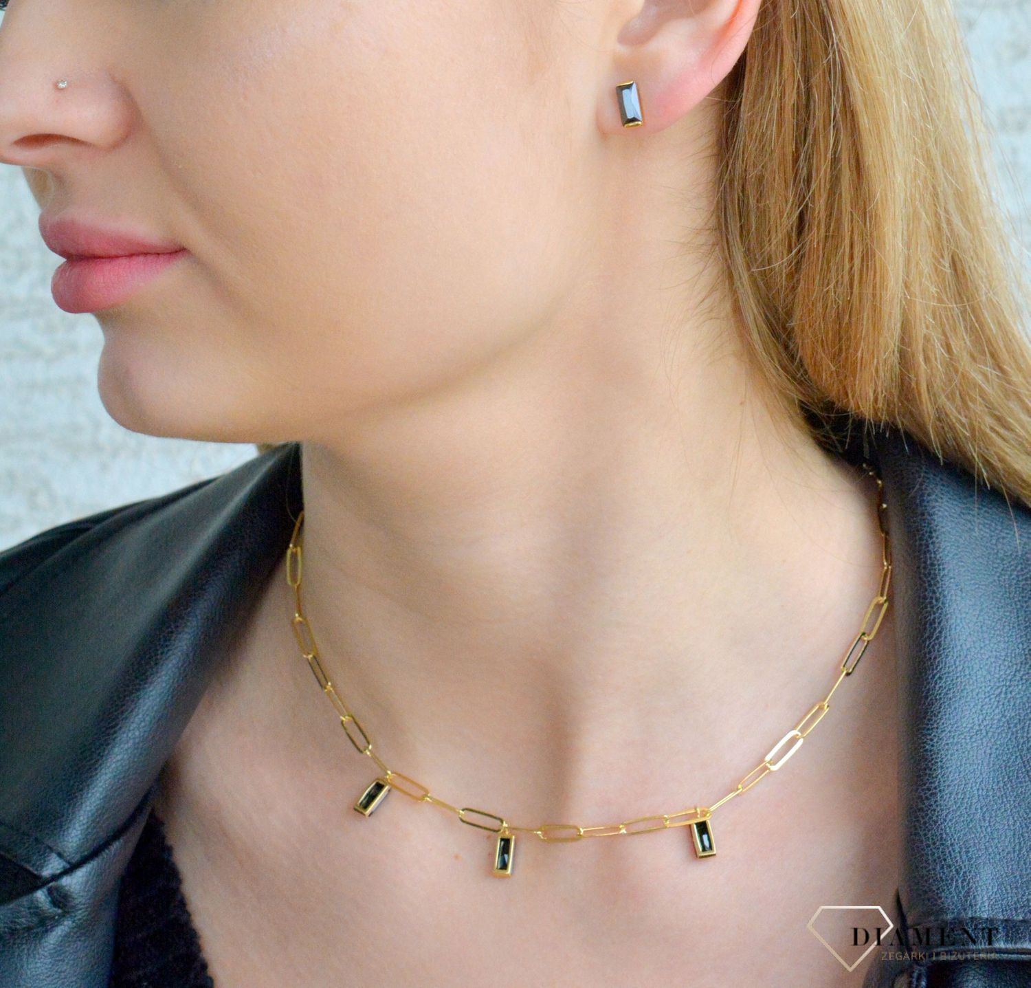 Srebrny naszyjnik damski 925 pozłacany z czarnymi kamieniami 0748338400.jpg