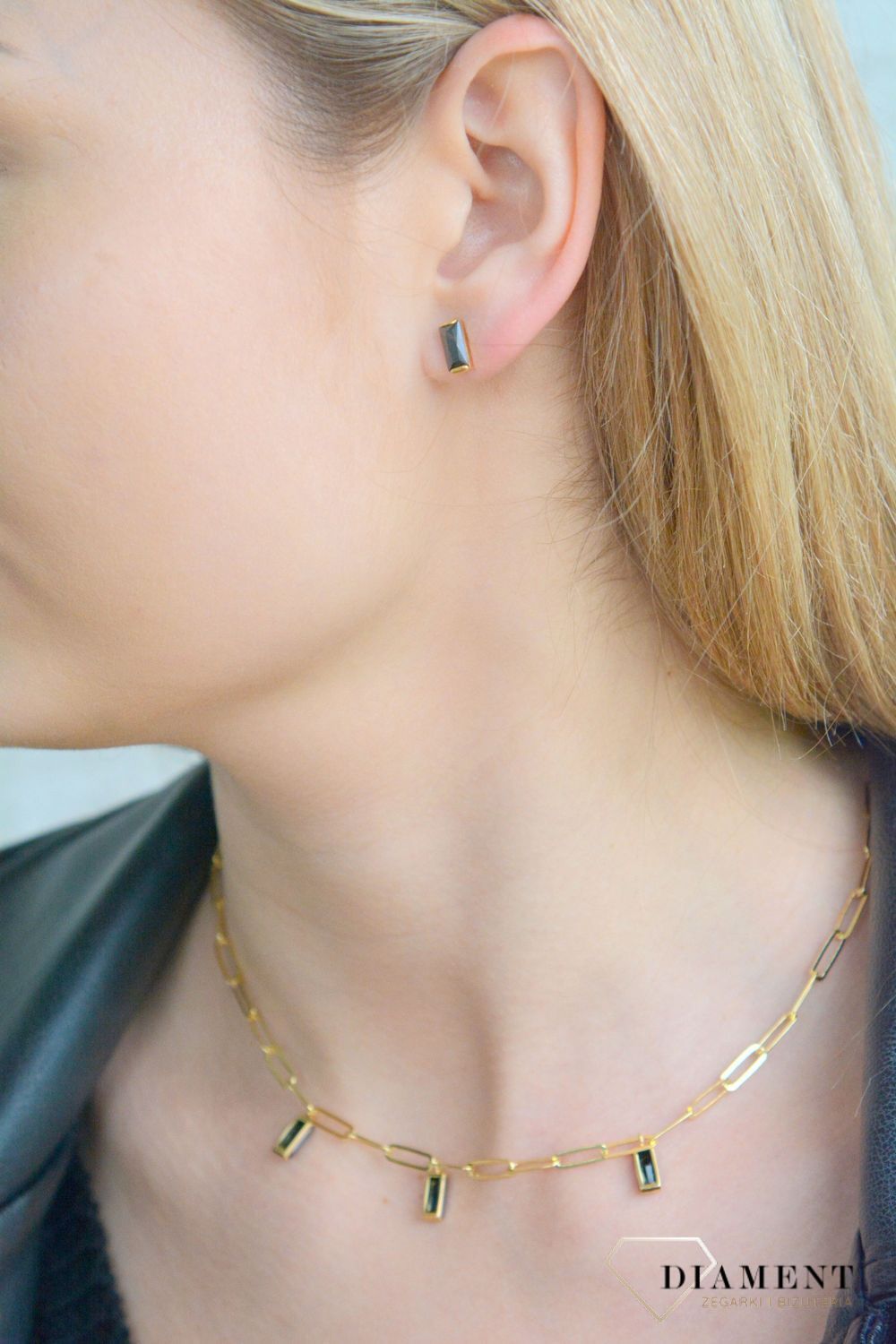 Srebrny naszyjnik damski 925 pozłacany z czarnymi kamieniami 0748338400.jpg