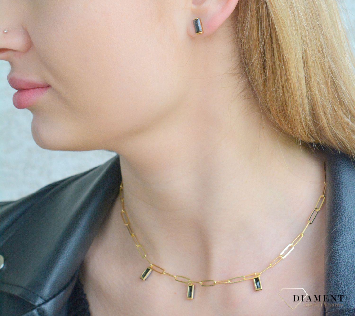 Srebrny naszyjnik damski 925 pozłacany z czarnymi kamieniami 0748338400.jpg