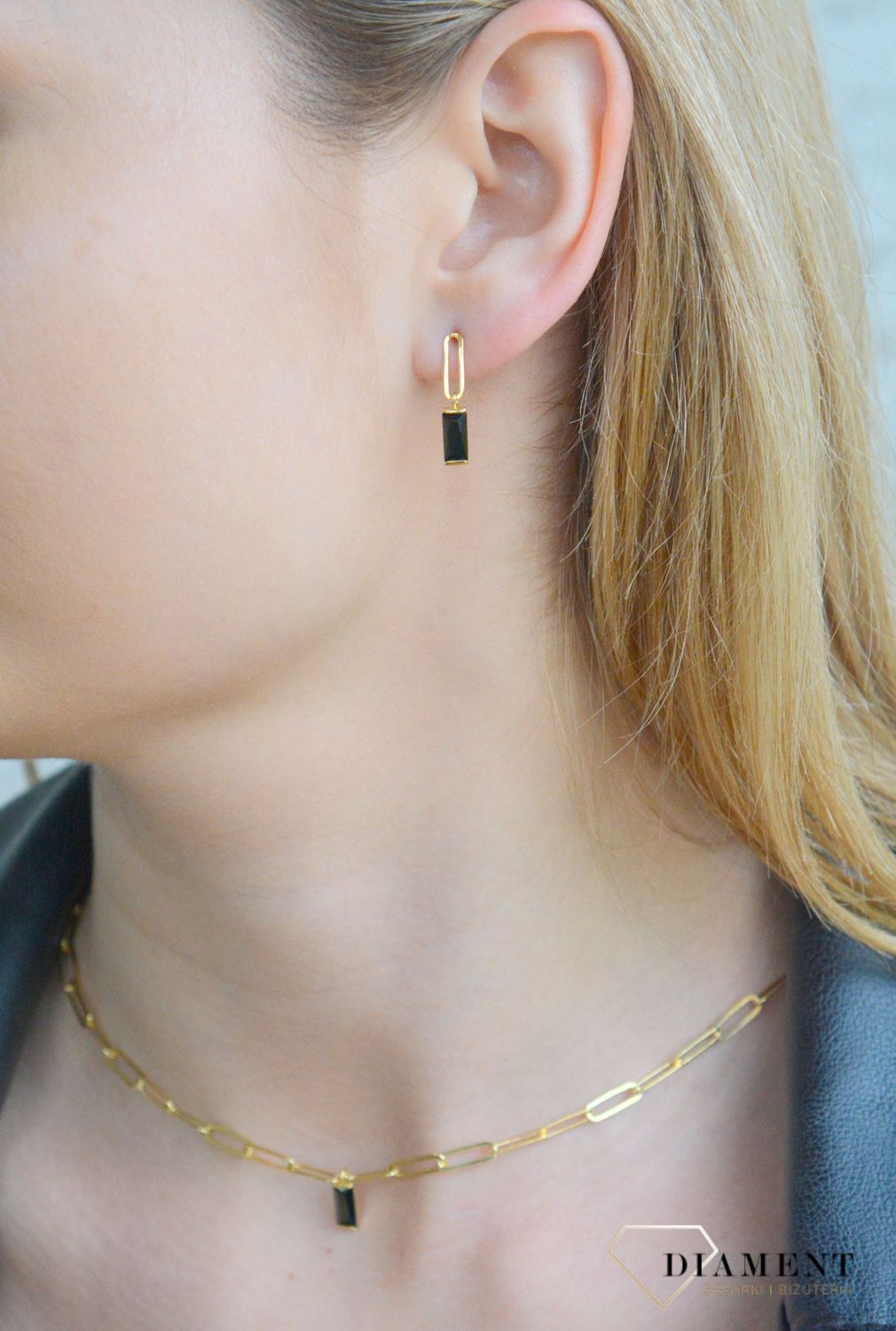 Srebrny naszyjnik damski 925 pozłacany z czarnymi kamieniami 0748338500 (2).jpg