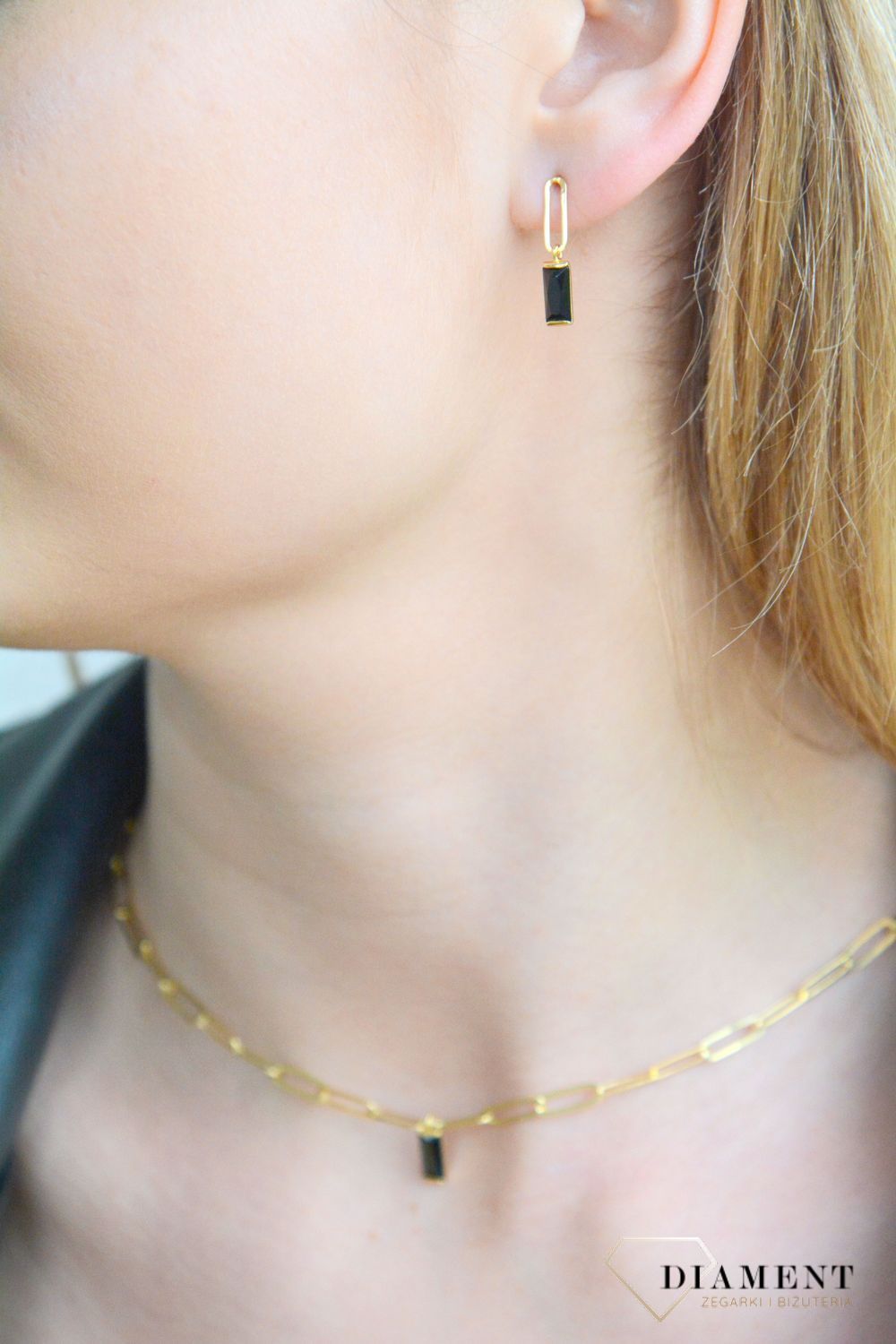 Srebrny naszyjnik damski 925 pozłacany z czarnymi kamieniami 0748338500 (2).jpg