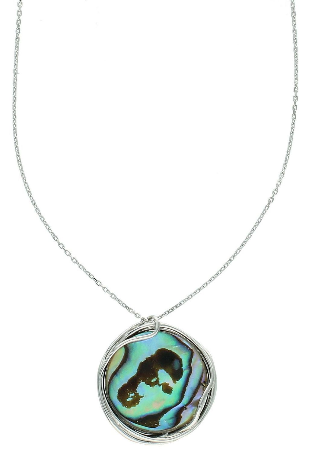 Naszyjnik srebrny damski zdobiony okrągłą zawieszą z muszlą próba 925, 0757159600 Elegancki i subtelny naszyjnik srebrny z okrągłą zawieszką zdobioną muszlą, wykonany z srebra próby 925.1.jpg