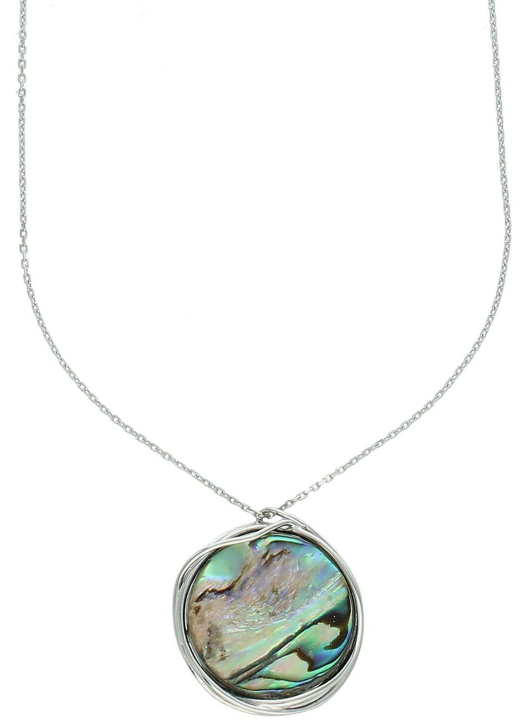 Naszyjnik srebrny damski zdobiony okrągłą zawieszą z muszlą próba 925, 0757159600 Elegancki i subtelny naszyjnik srebrny z okrągłą zawieszką zdobioną muszlą, wykonany z srebra próby 925.1.jpg