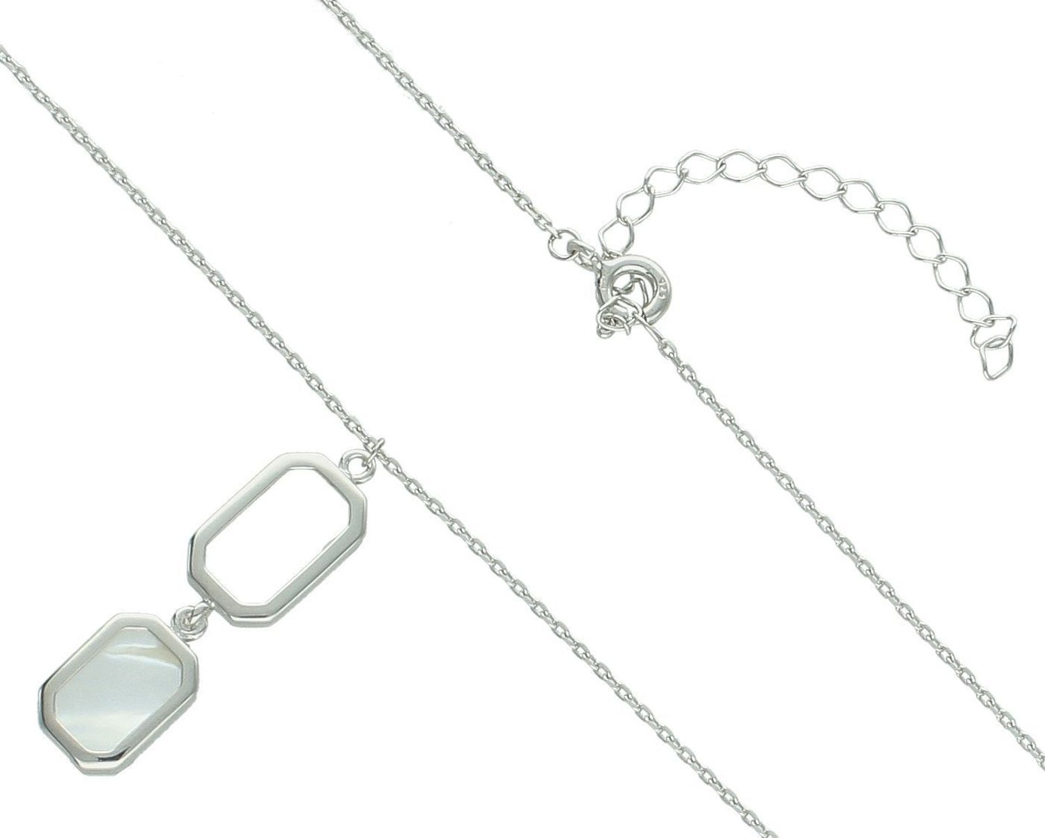 Naszyjnik damski zdobiony prostokątnymi zawieszkami z masa perłową próba 925, 0757175100 Ten elegancki naszyjnik damski to połączenie nowoczesnego designu z subtelną elegancją. 1.jpg