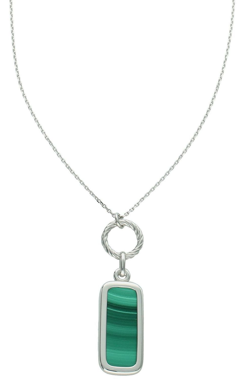 Naszyjnik damski srebrny próba 925 zdobiony prostokątnymi zawieszkami z malachitem 0757775100 Naszyjnik srebrny z zielonym malachitem i geometryczną zawieszką  Srebro 925  Model 0757775100 2.jpg