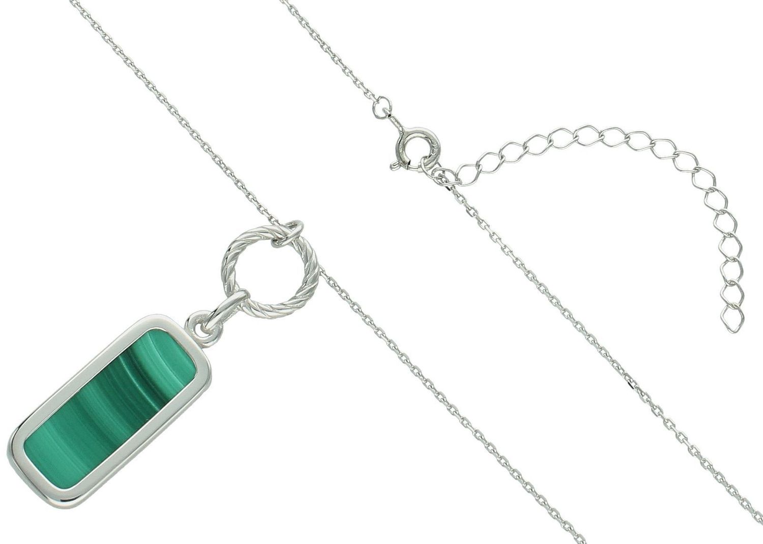 Naszyjnik damski srebrny próba 925 zdobiony prostokątnymi zawieszkami z malachitem 0757775100 Naszyjnik srebrny z zielonym malachitem i geometryczną zawieszką  Srebro 925  Model 0757775100 2.jpg
