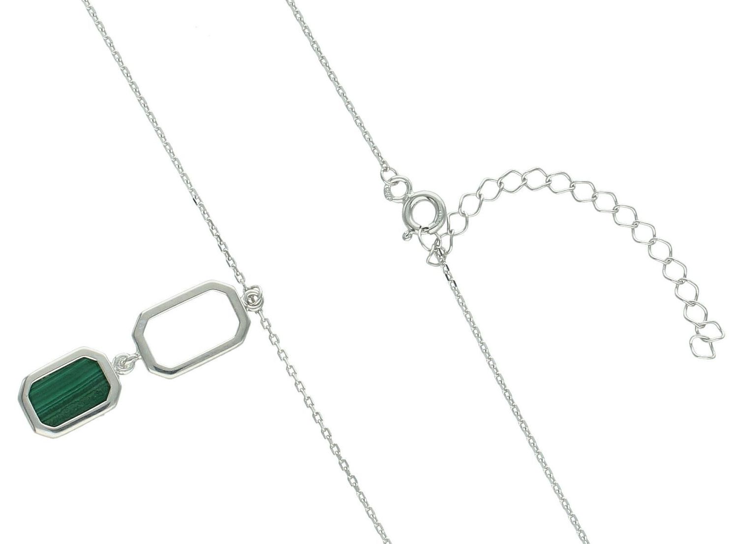 Naszyjnik srebrny z prostokątną zawieszką malachit próba 925, 0757775200 Zachwycający naszyjnik wykonany z wysokiej jakości srebra próby 925, ozdobiony wyjątkową zawieszką z zielonym malachitem1.jpg
