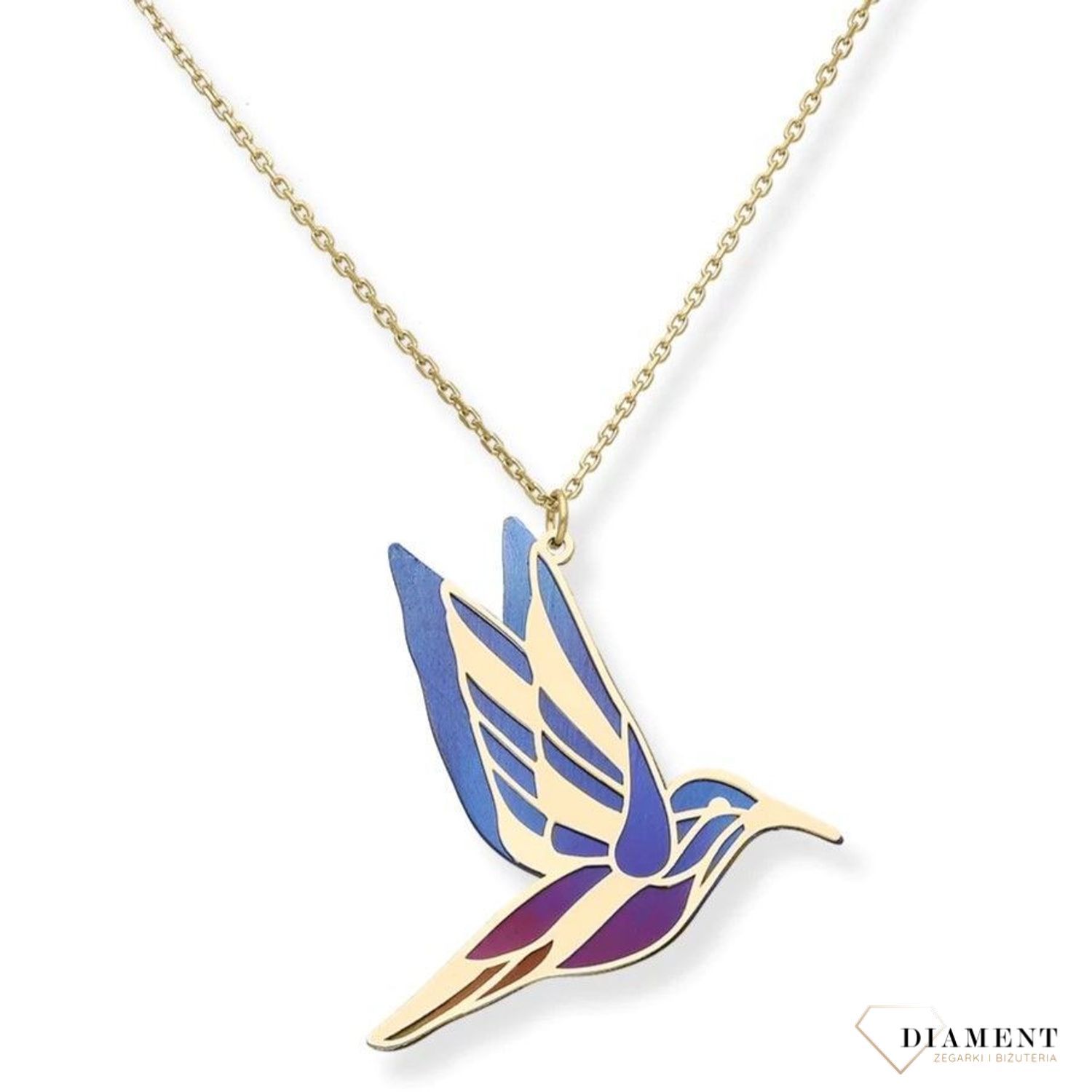 Srebrny naszyjnik celebrytka pozłacana z tytanem Koliber 0758056600. Naszyjnik srebro pozłacane damski. Naszyjnik damski celebrytka złota. Srebrna celebrytka z kolibrem. Naszyjnik z kolibrem pozłacany na prezent dla kobiety..jpg