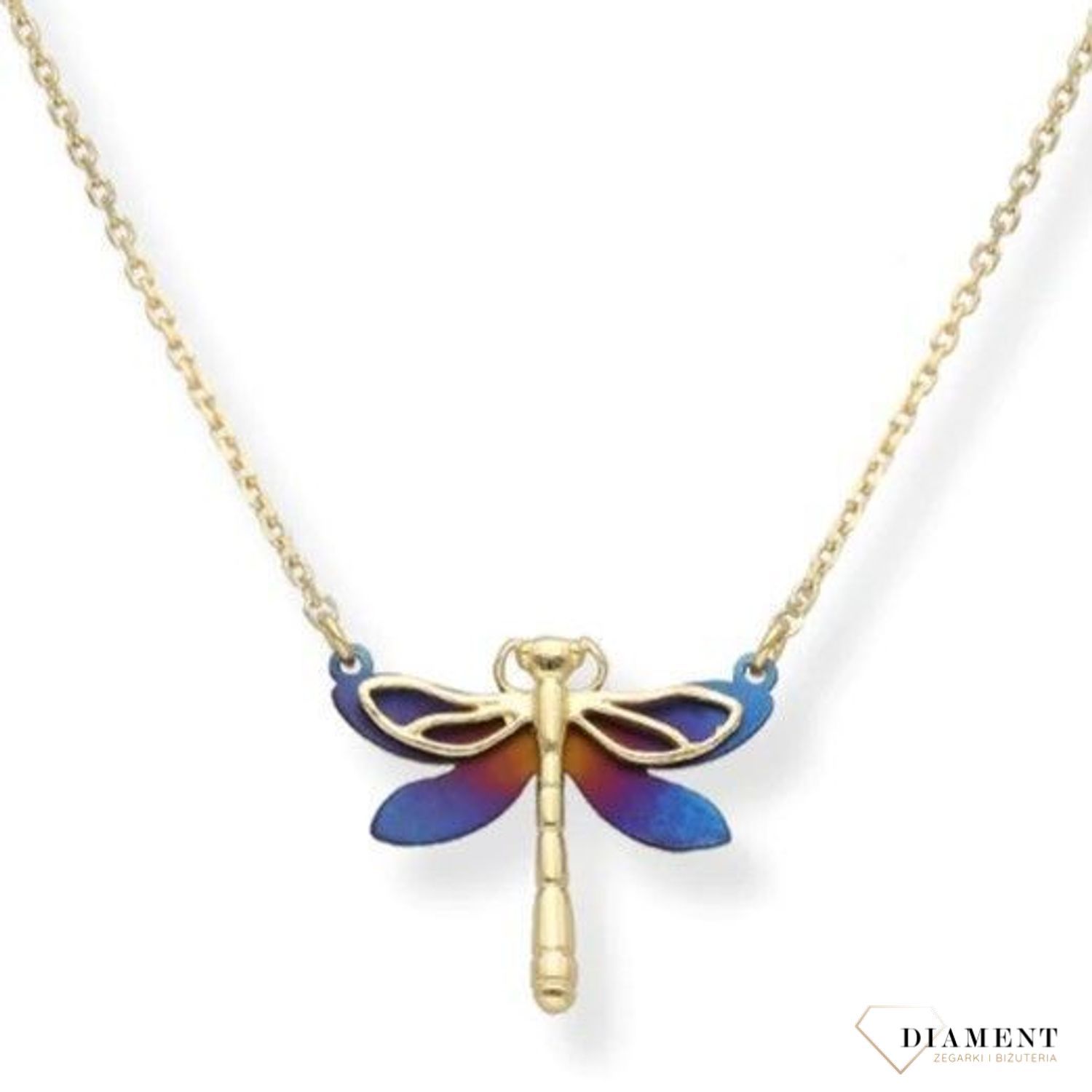 Srebrny naszyjnik celebrytka pozłacana z tytanem Ważka 0758058800.  Naszyjnik srebro pozłacane damski. Naszyjnik damski celebrytka złota. Srebrna celebrytka z ważką. Naszyjnik z ważką pozłacany na prezent dla kobiety..jpg