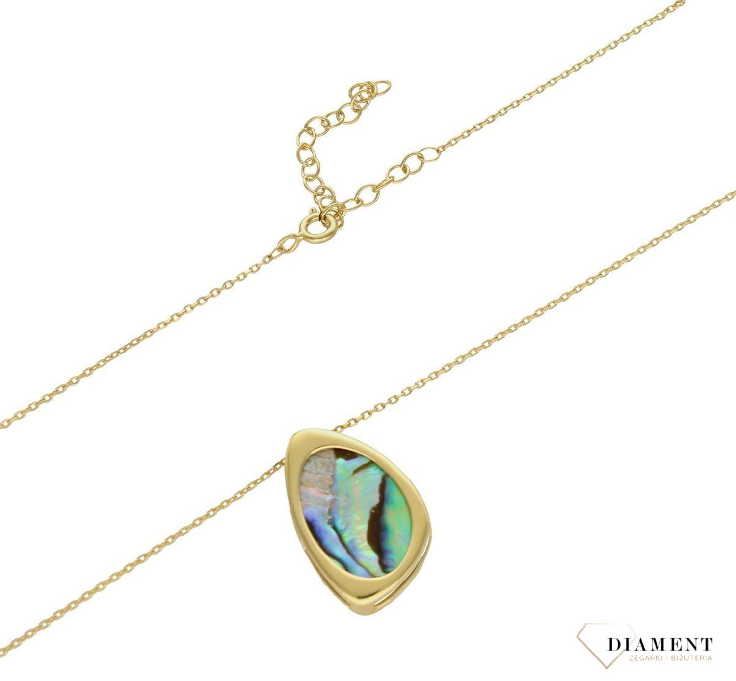 Srebrny naszyjnik damski pokryty złotem z muszlą naturalną 0758158100. Naszyjnik pokryty 24-karatowym złotem z muszlą naturalną w organicznej ramce o nieregularnym kształcie. Naszyjnik wykonany z najwyższej próby srebra 925 (2).jpg