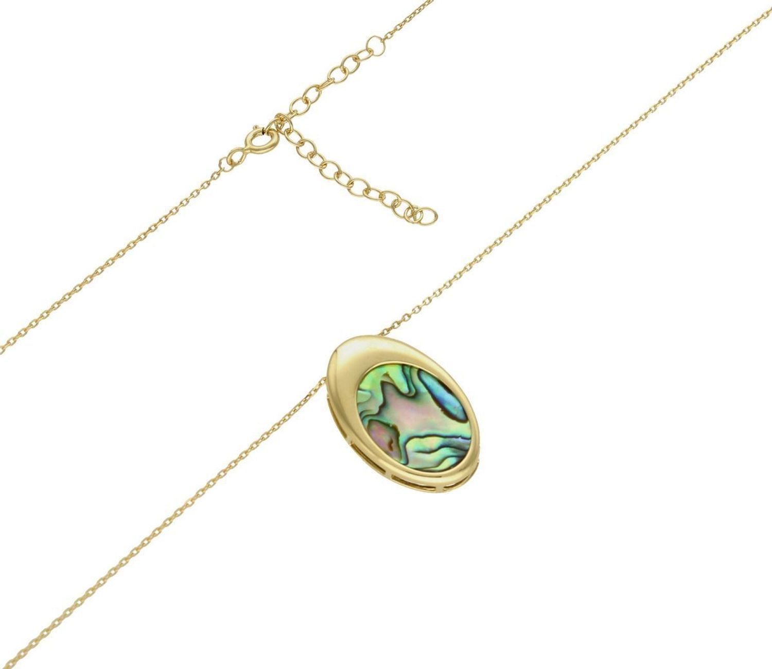 Srebrny naszyjnik damski pokryty złotem z owalną muszlą 0758158200. Naszyjnik pokryty 24-karatowym złotem z muszlą naturalną w organicznej ramce o kształcie kwadratu. Naszyjnik wykonany z najwyższej próby srebra 925 (2).jpg