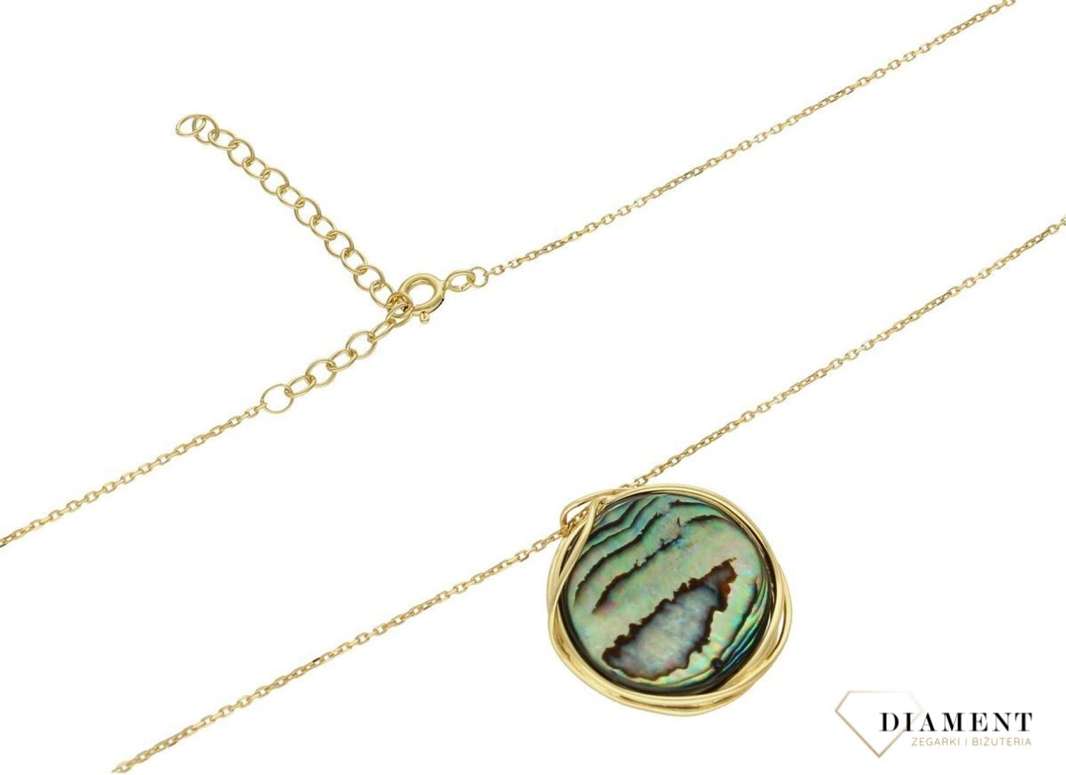 Srebrny naszyjnik damski pokryty złotem z okrągłą muszlą w oprawie 0758159600. Naszyjnik pokryty 24-karatowym złotem z muszlą naturalną w organicznej ramce. Naszyjnik wykonany z najwyższej próby srebra 925. Jest idealnym pomysłem n.jpg
