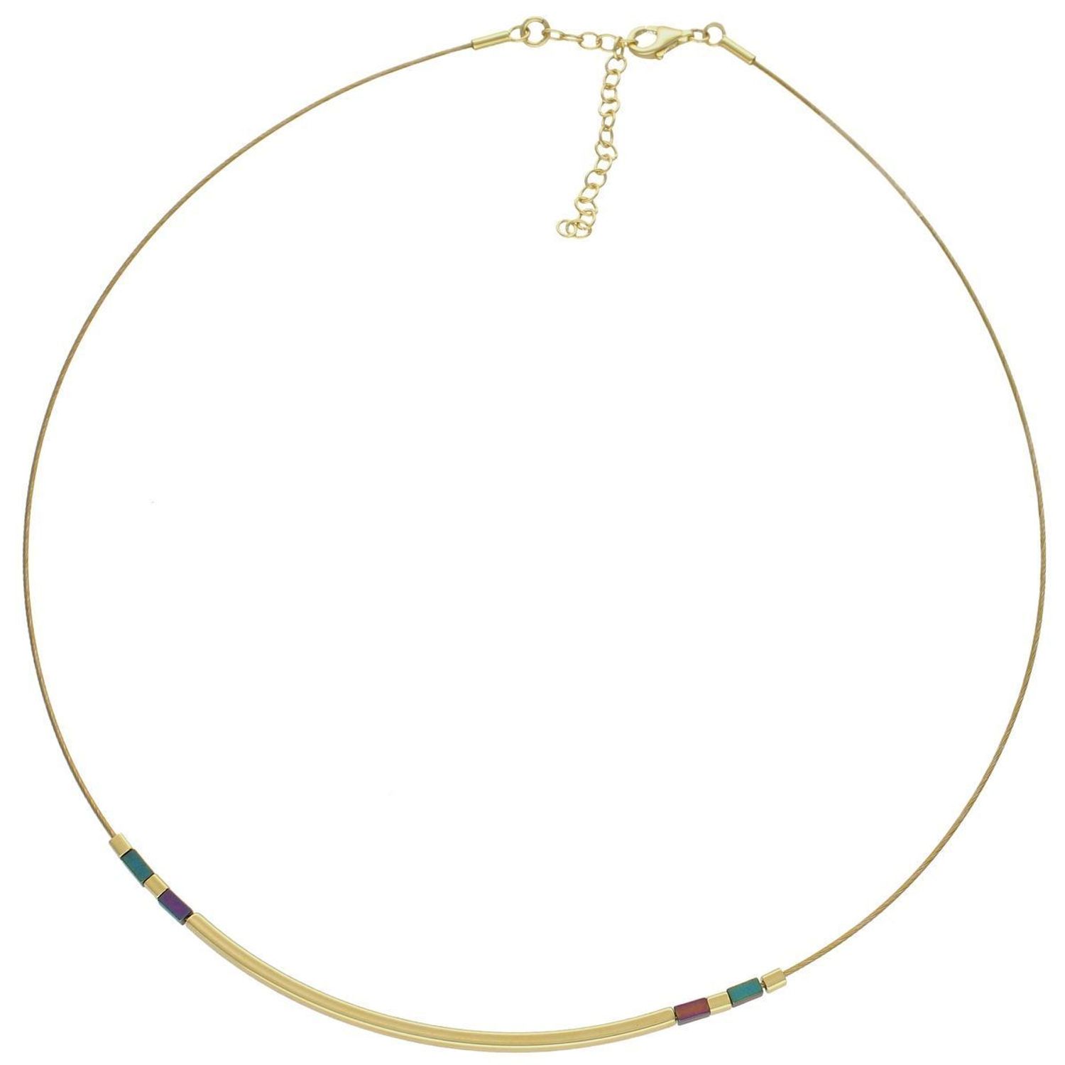 Srebrny naszyjnik damski z hematytem pokryty złotem 0758245200. Naszyjnik składa się z żyłki, prostej blaszki oraz kamienia naturalnego hematyt. Naszyjnik wykonany z najwyższej próby srebra 925 pokryty złotem. Naszyjnik świetny na .jpg