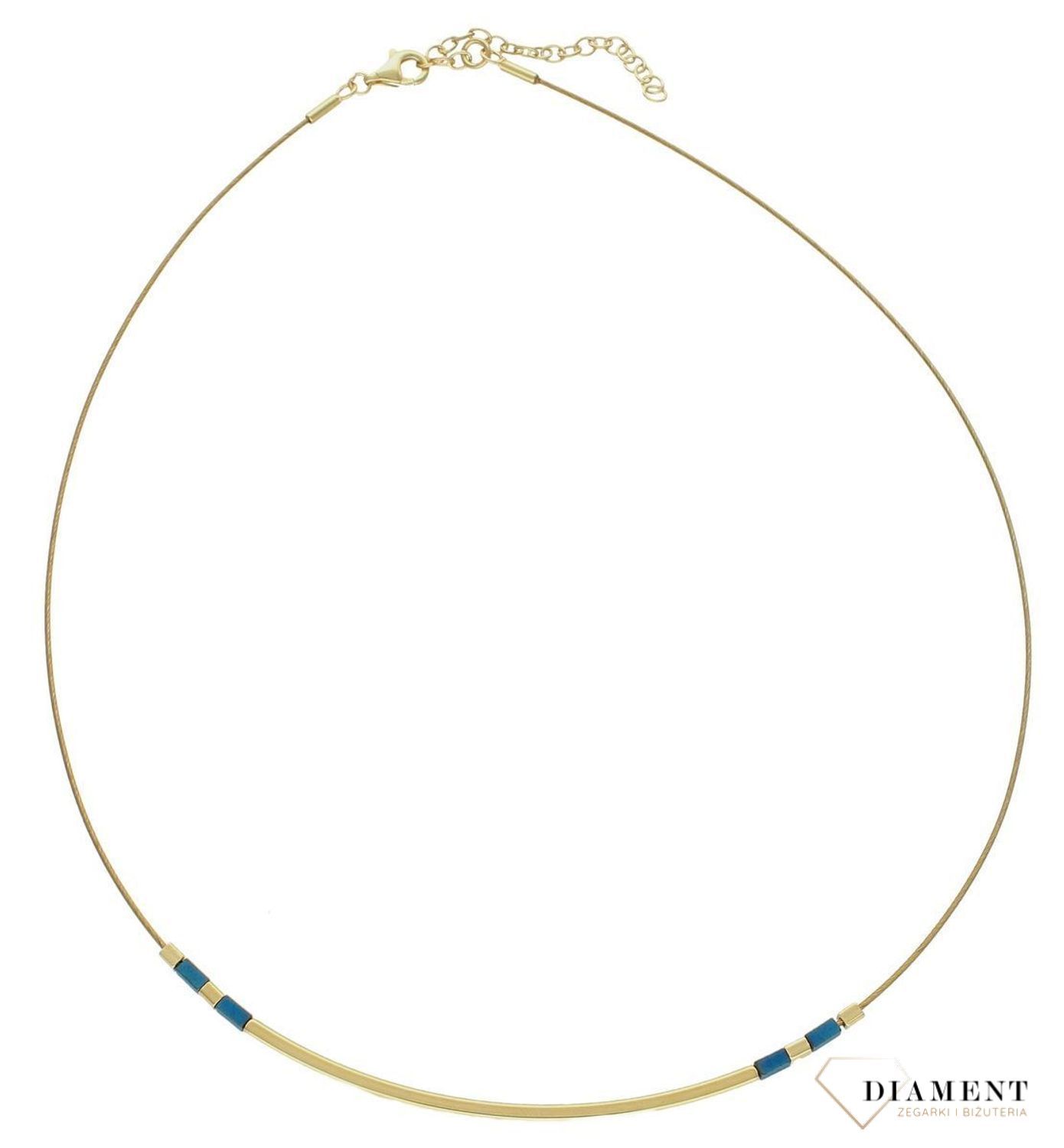 Srebrny naszyjnik damski z hematytem pokryty złotem 0758645200. Naszyjnik składa się z żyłki, prostej blaszki oraz kamienia naturalnego hematyt. Naszyjnik wykonany z najwyższej próby srebra 925 pokryty złotem. Naszyjnik świetny na .jpg