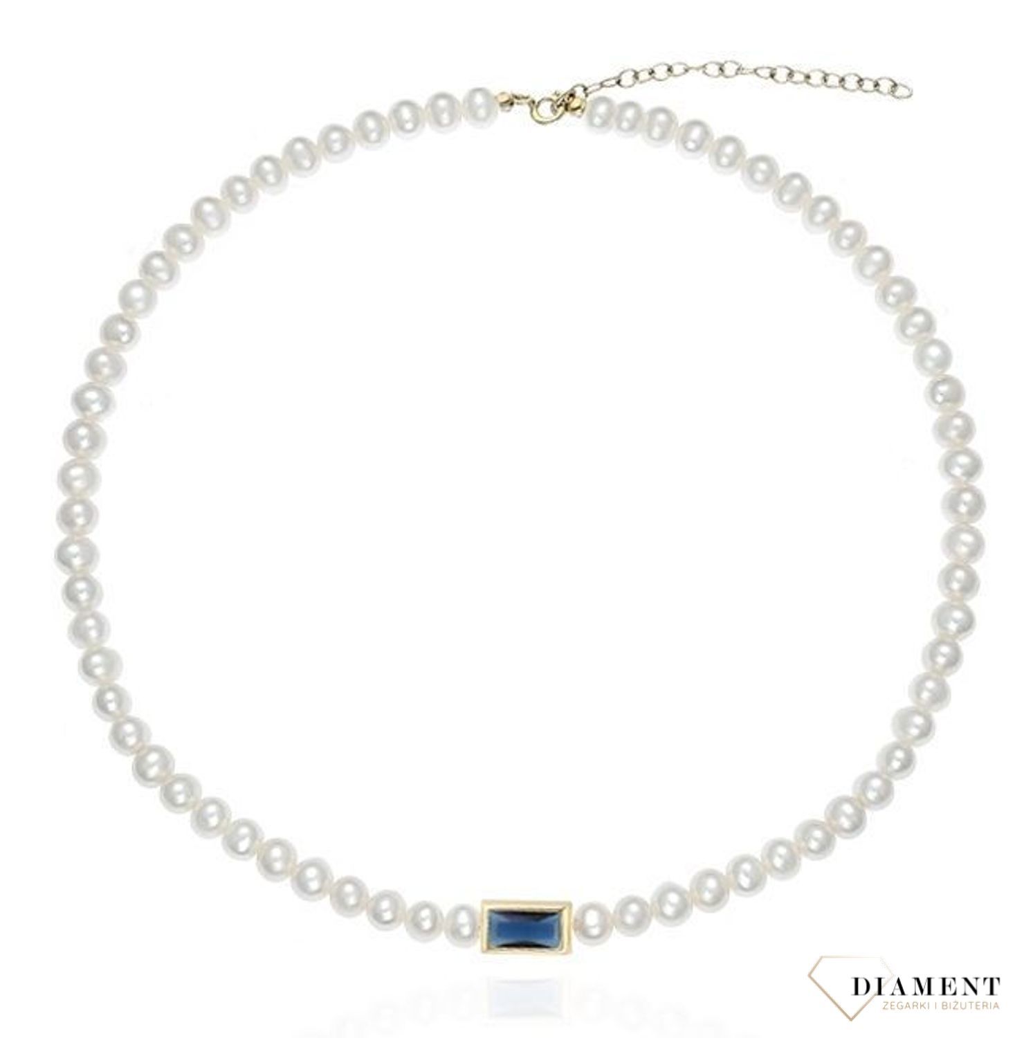 Naszyjnik kolia srebrna pozłacana z pereł naturalnych szafir 0758647702. Elegancki naszyjnik z pereł hodowlanych to wyraz klasyki idealnej na co dzień, jak i do wieczorowych stylizacji. Naszyjnik ozdobiony ka.jpg