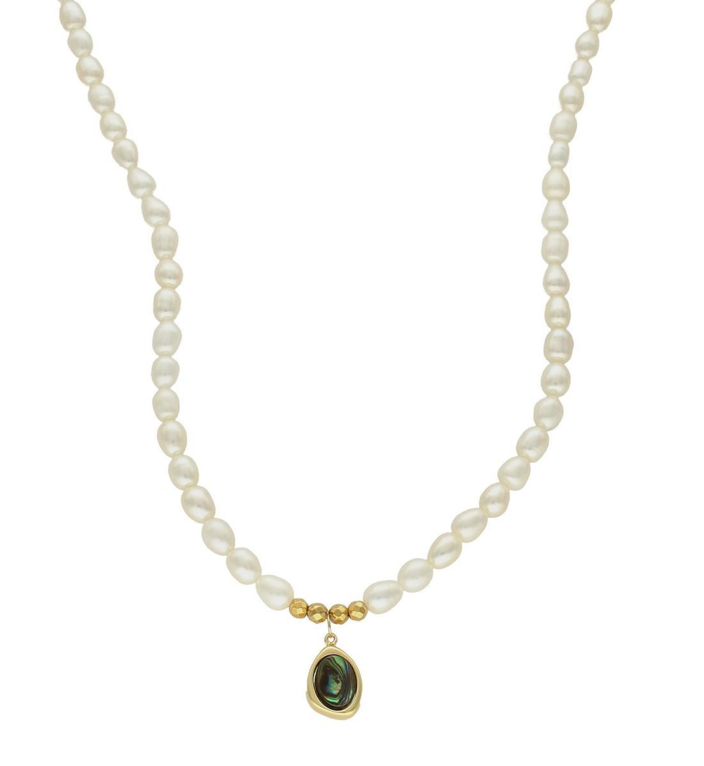 Srebrny naszyjnik damski perełki z muszlą w złotej oprawie 0758655700. Naszyjnik złożony z pereł oraz pokryty 24-karatowym złotem z muszlą naturalną  w organicznej ramce. Naszyjnik wykonany z najwyższej próby srebra 925.  (2).jpg