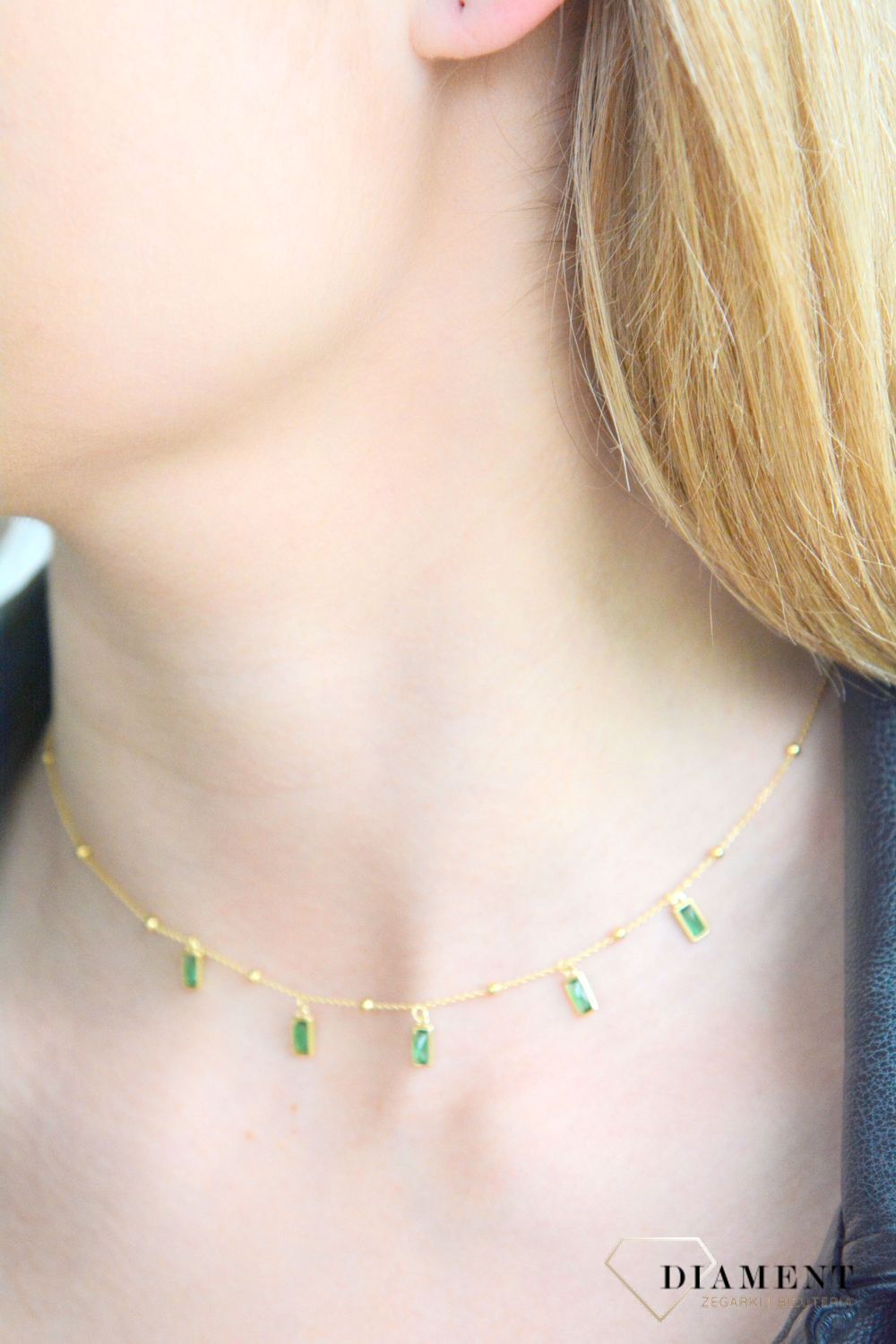 Srebrny naszyjnik damski celebrytka pozłacana z zielonymi cyrkoniami 0758741300 (1).jpg
