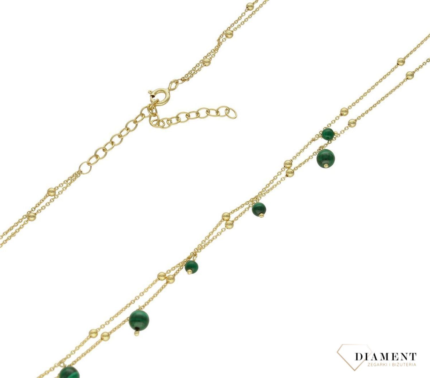 Srebrny naszyjnik z kamieniem naturalnym malachit pokryty złotem 0758741900.  Naszyjnik został wykonany z najwyższej jakości srebra próby 925 pokryty złotem.  Naszyjnik składa się z łańcuszka o klasycznym splocie ankier oraz kamien.jpg