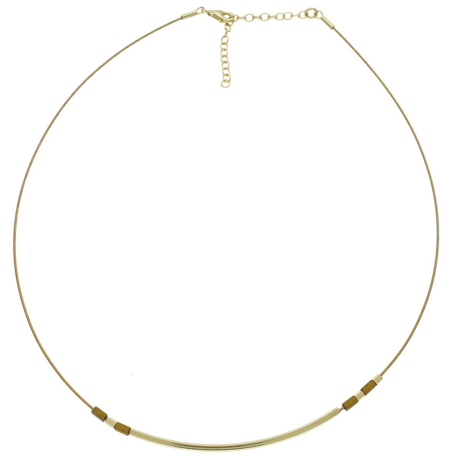 Srebrny naszyjnik damski z hematytem pokryty złotem 0758845200. Naszyjnik składa się z żyłki, prostej blaszki oraz kamienia naturalnego hematyt. Naszyjnik wykonany z najwyższej próby srebra 925 pokryty złotem. Naszyjnik świetny na .jpg