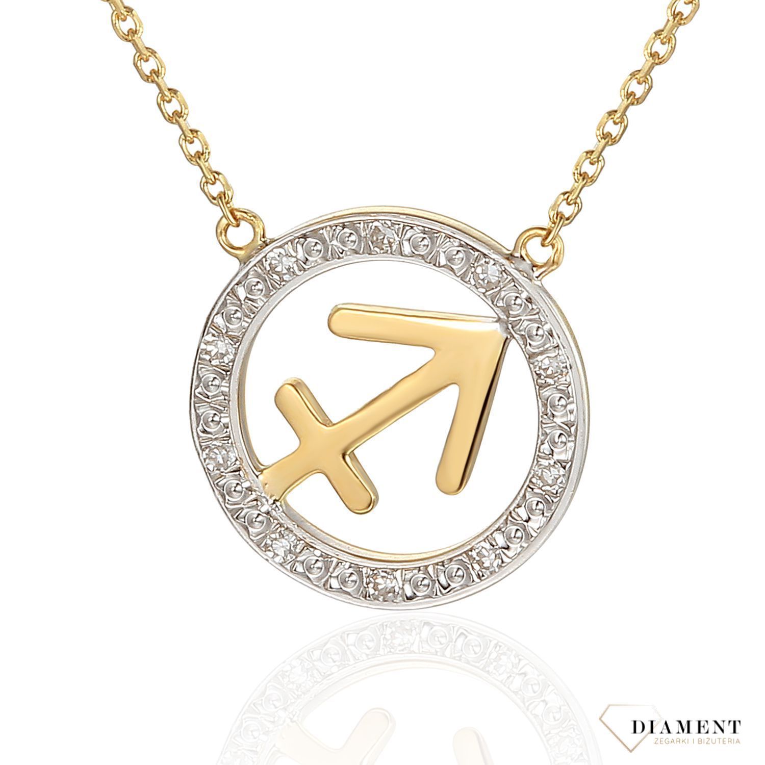 Złoty naszyjnik z brylantami znak zodiaku Strzelec N07635YC.jpg