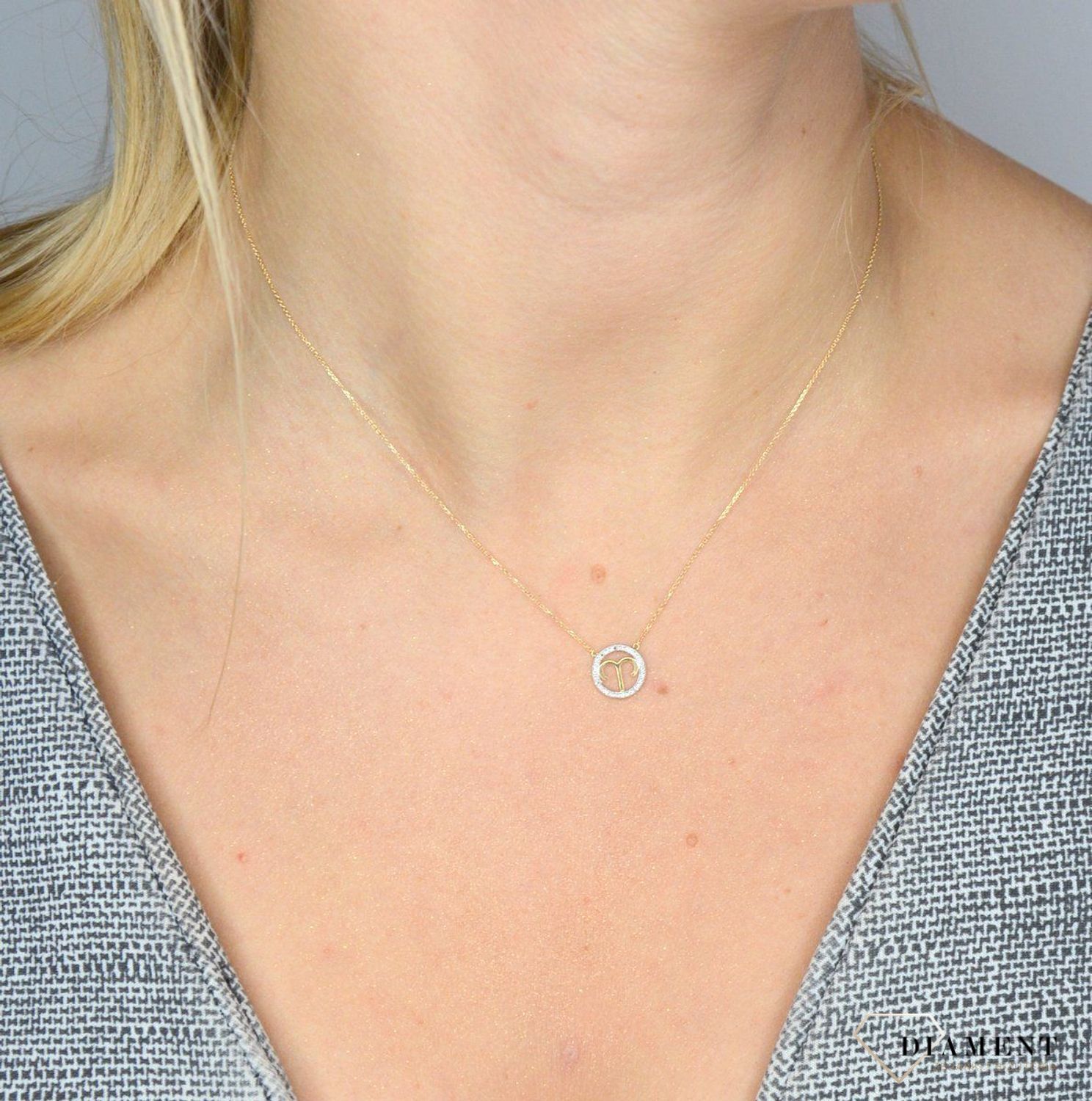 Złoty naszyjnik z brylantami znak zodiaku Baran N07641YC.jpg