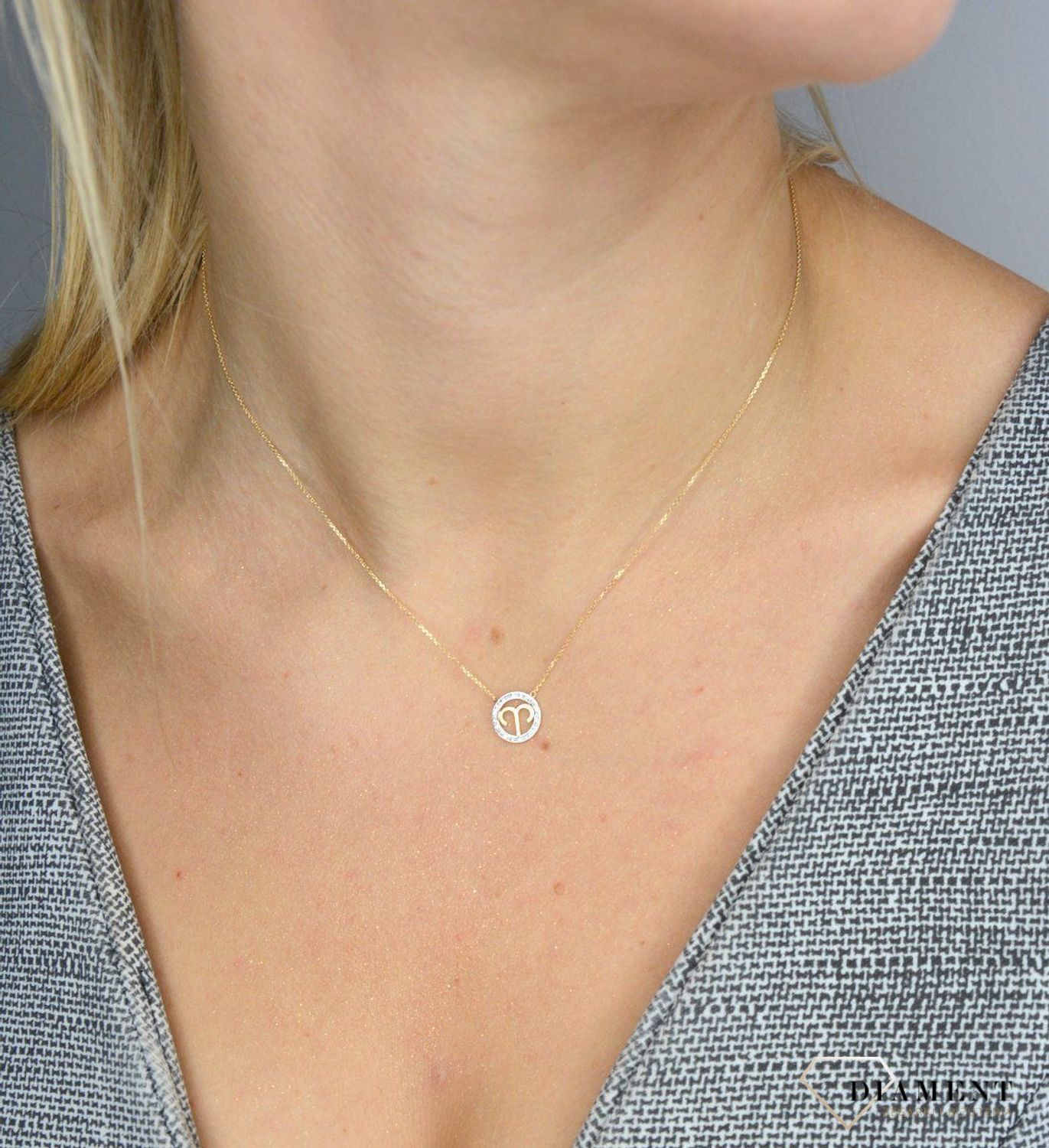 Złoty naszyjnik z brylantami znak zodiaku Baran N07641YC.jpg