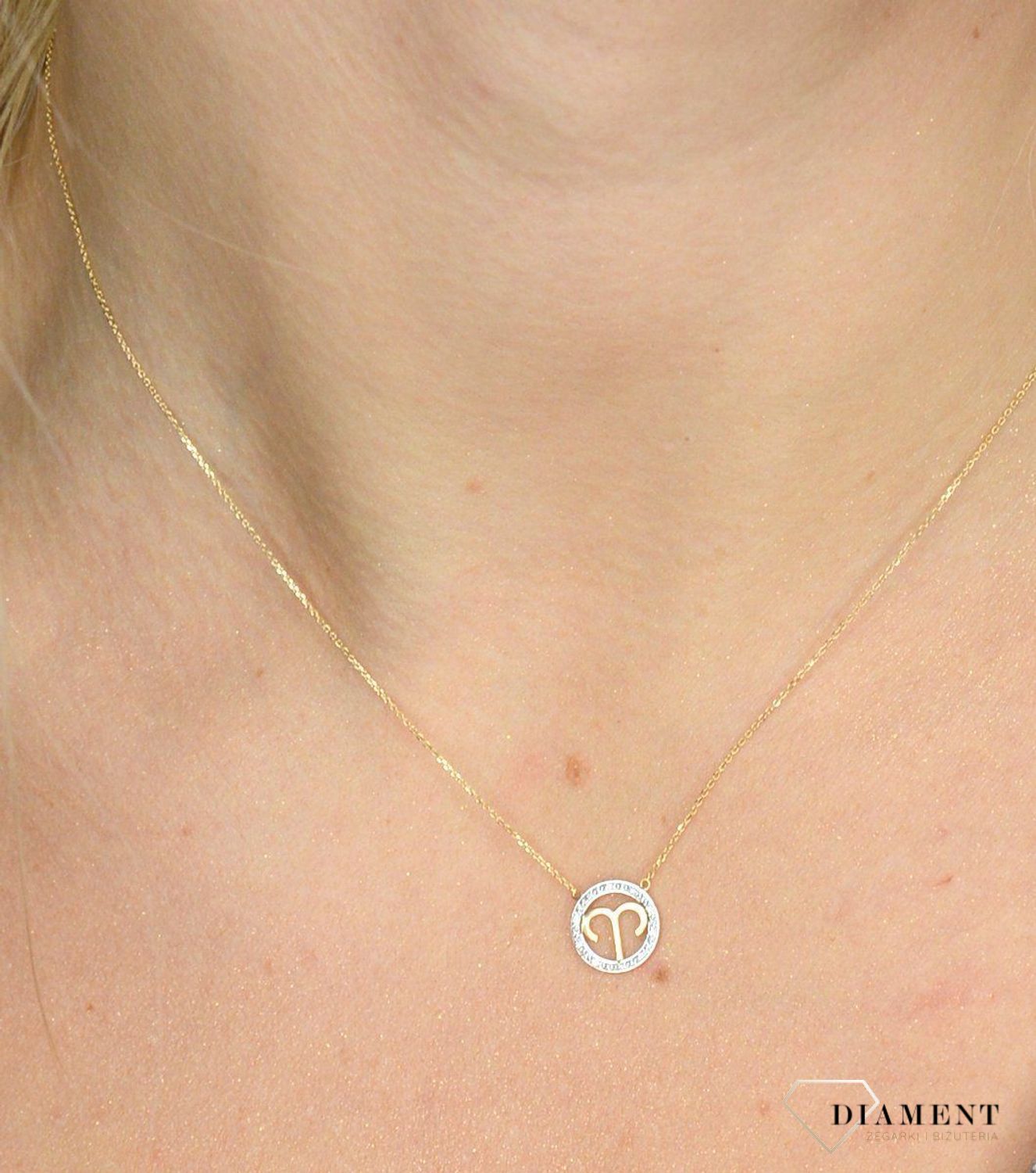 Złoty naszyjnik z brylantami znak zodiaku Baran N07641YC.jpg
