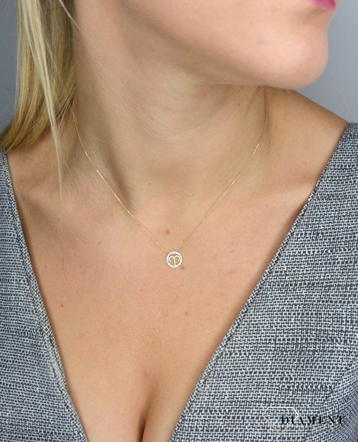 Złoty naszyjnik z brylantami znak zodiaku Baran N07641YC.jpg