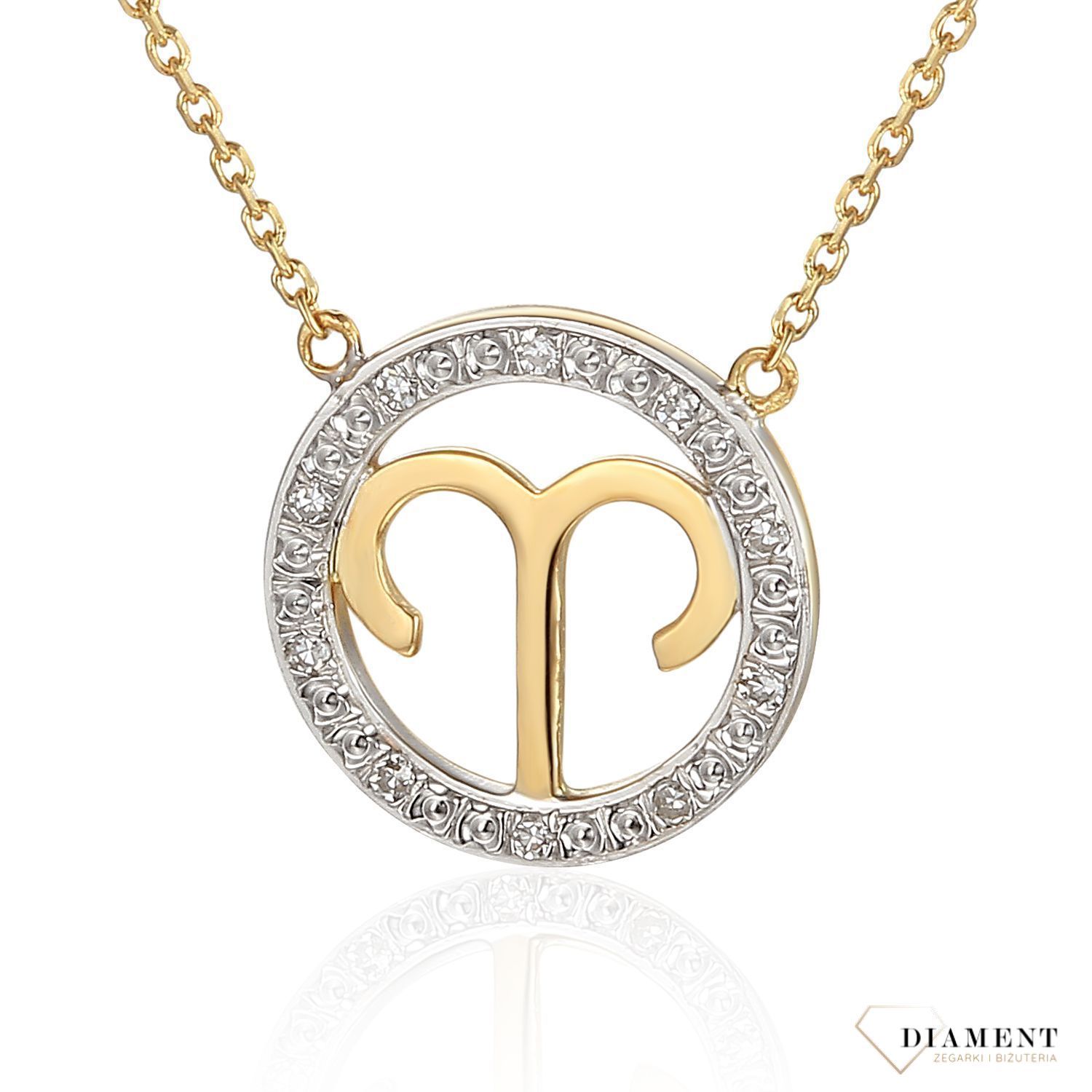 Złoty naszyjnik z brylantami znak zodiaku Baran N07641YC.jpg