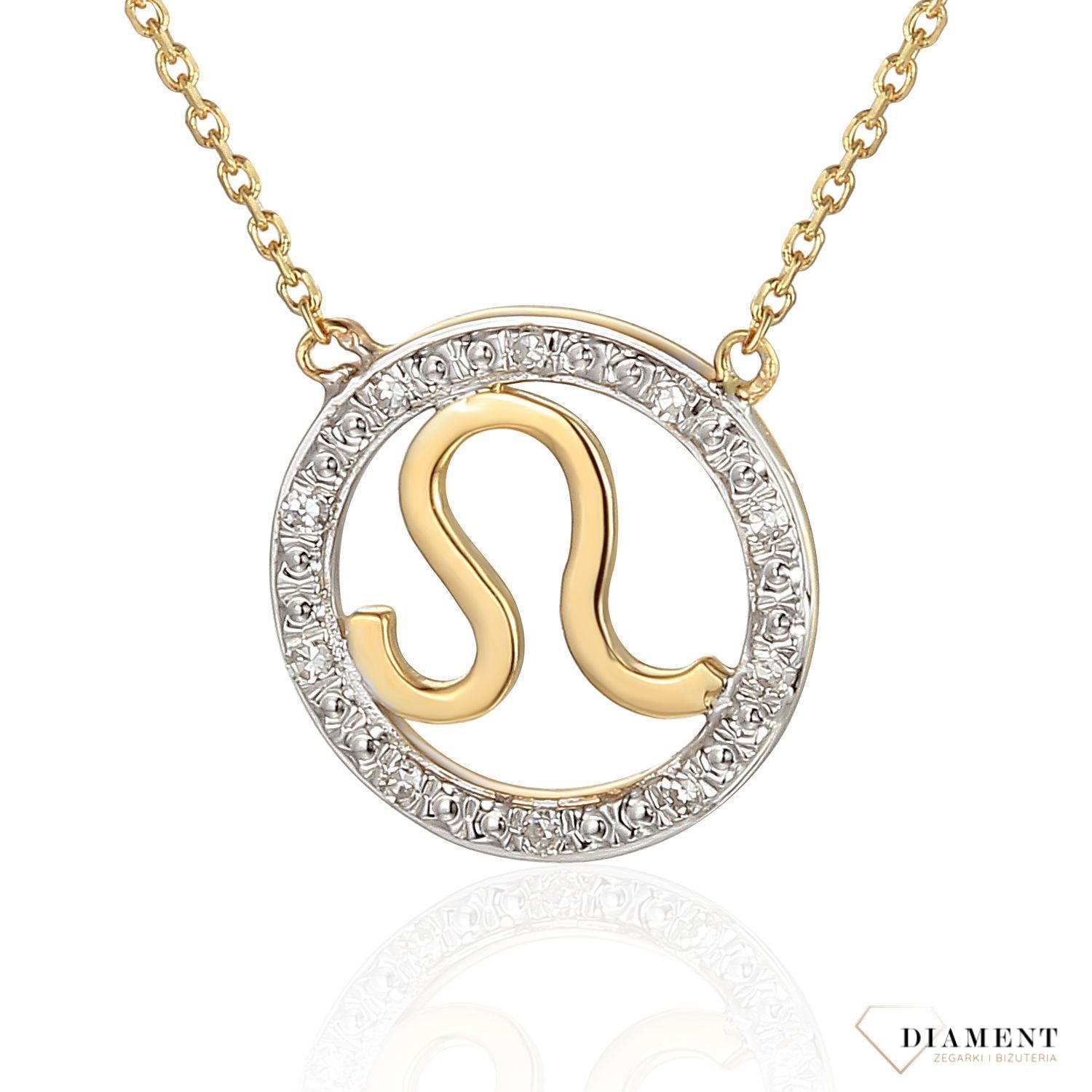 Naszyjnik złoty z brylantami znak zodiaku Lew N07644YC.jpg