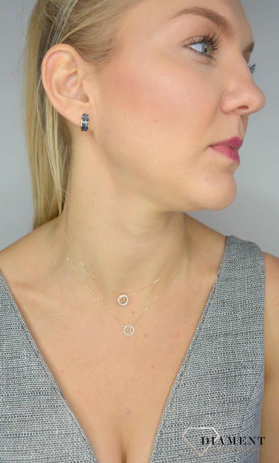 Naszyjnik złoty z brylantami znak zodiaku Lew N07644YC.jpg