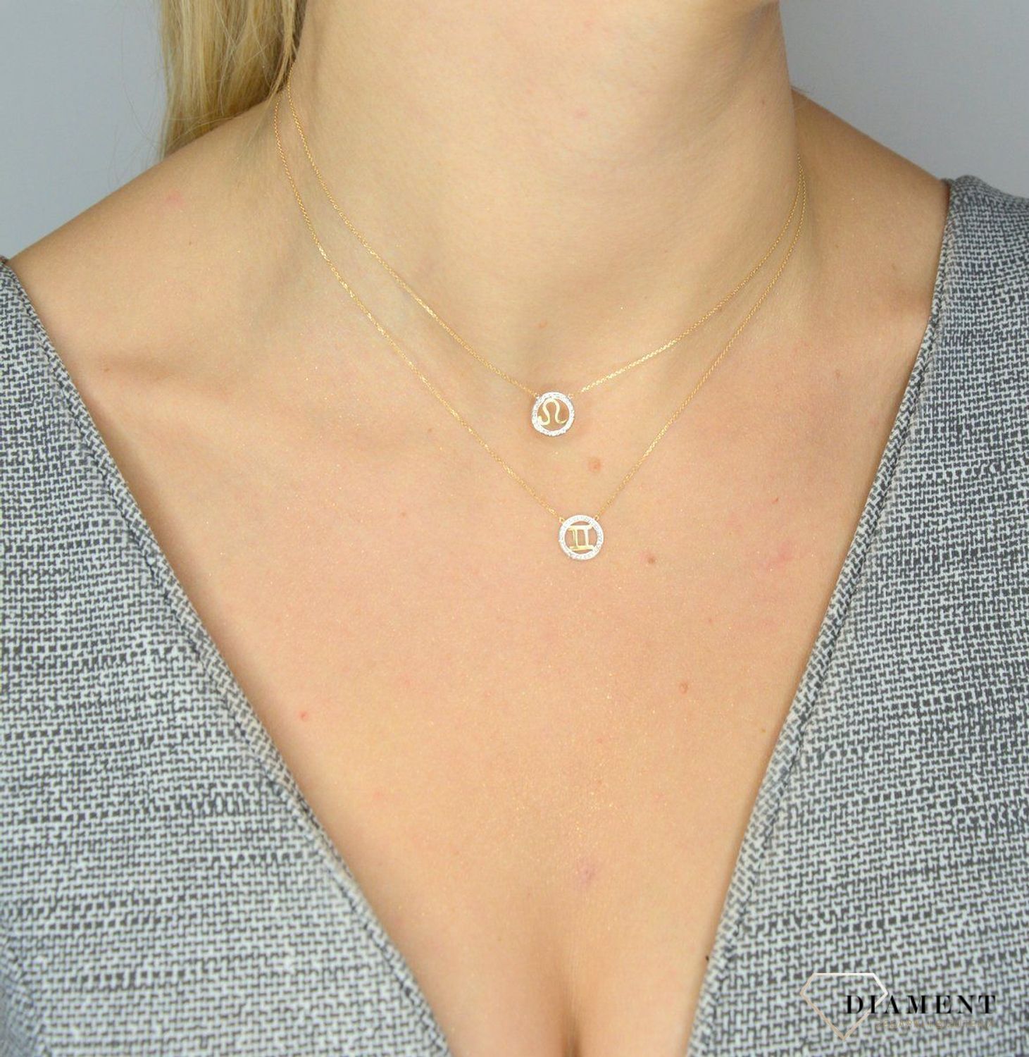 Naszyjnik złoty z brylantami znak zodiaku Lew N07644YC.jpg