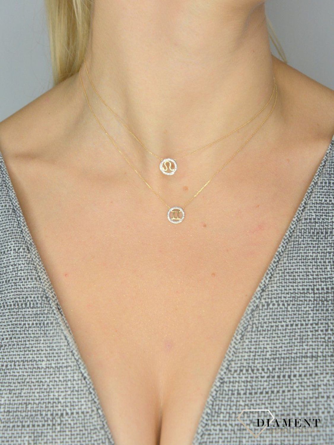 Naszyjnik złoty z brylantami znak zodiaku Lew N07644YC.jpg